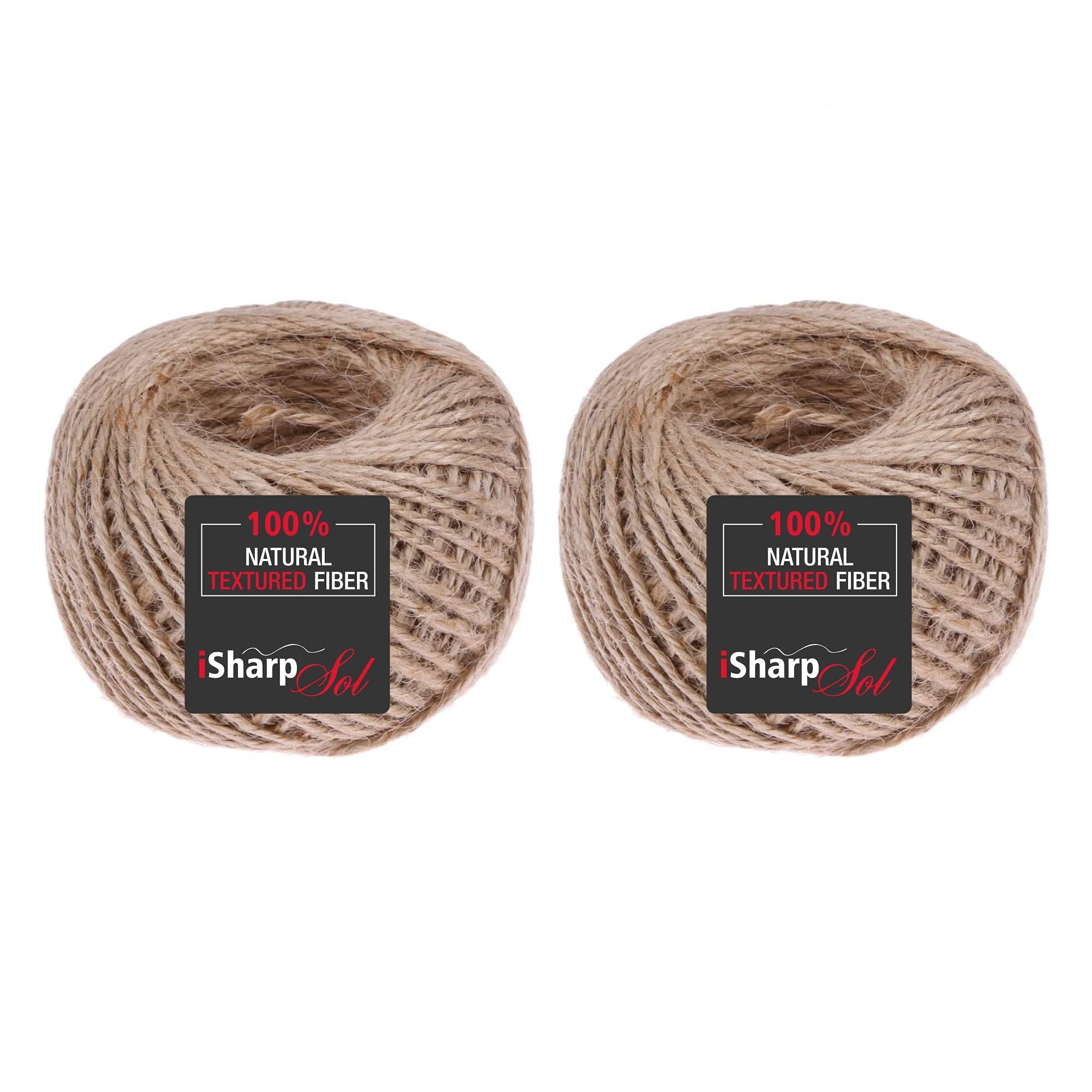 iSharpSol Jute Twine Pack of 2-1 Roll 30M Natural Twine Burlap 2mm Thin Hemp Rope for Kitchen and Twine Rope for Crafts - Gifts Wrapping, Garden Twine, Wedding Decoration - Brown