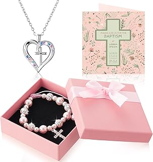 Baptism Gifts for Baby Girl Boy Christening Gifts for Girls Boys Baby's Baptism Gifts, Baptism Gifts Baby Jewelry Includes Cross Necklace, Baptism Bracelet, Baptism Card and Gift Box