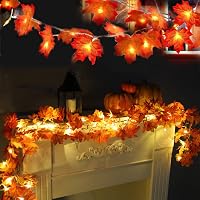 LAMOOER Juharlevél Fényfüzér 6m 40 LED - Őszi Dekoráció Beltérre és Kültérre, Elemes Meleg Fehér Világítás Halloweenre, Karácsonyra 1