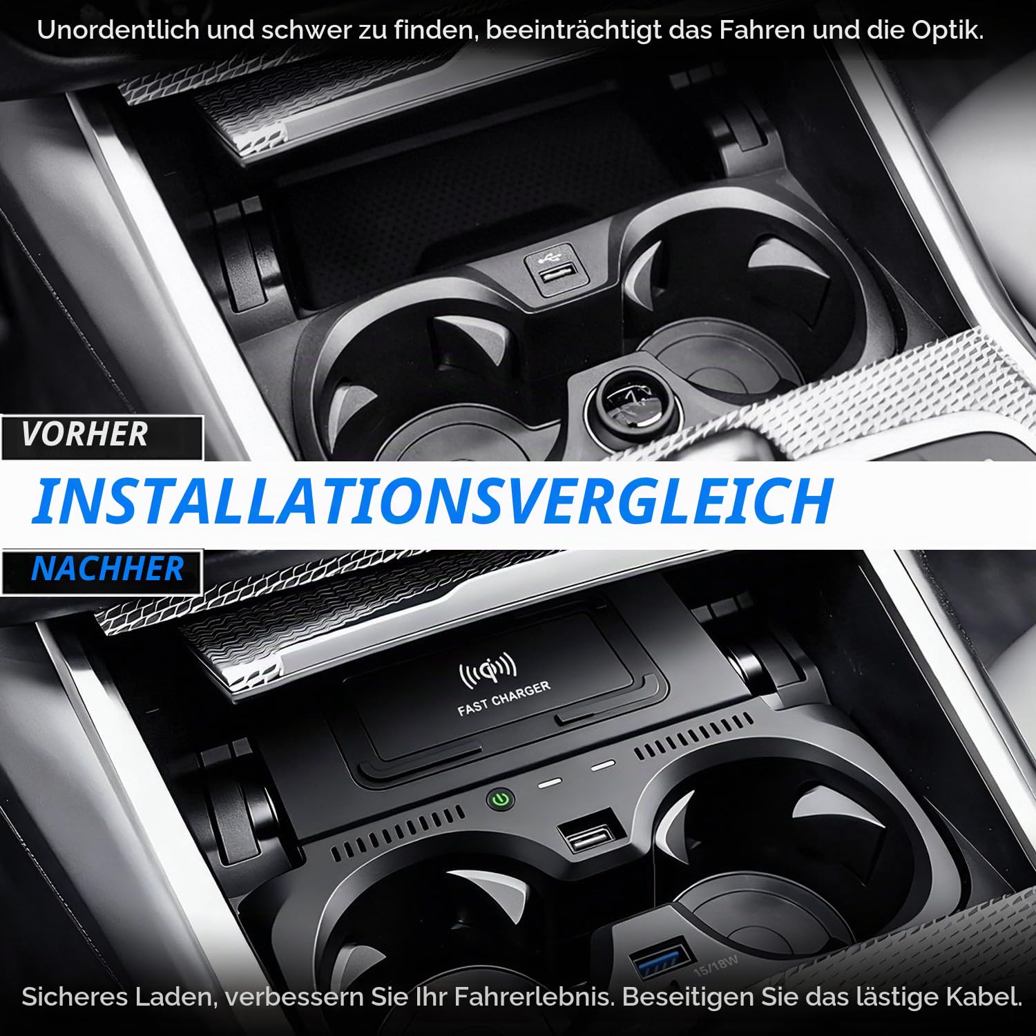 Kabelloses Ladegerät für BMW 3er G20 2019–2024/BMW 4er G22 2020–2024/2er | OEM-Passform mit 18W QC3.0 USB, BMW 3er G20 2019–2024 BMW 4er G22 2020–2024 Schnellladendes Handy-Ladegerät (Nicht für NFC)