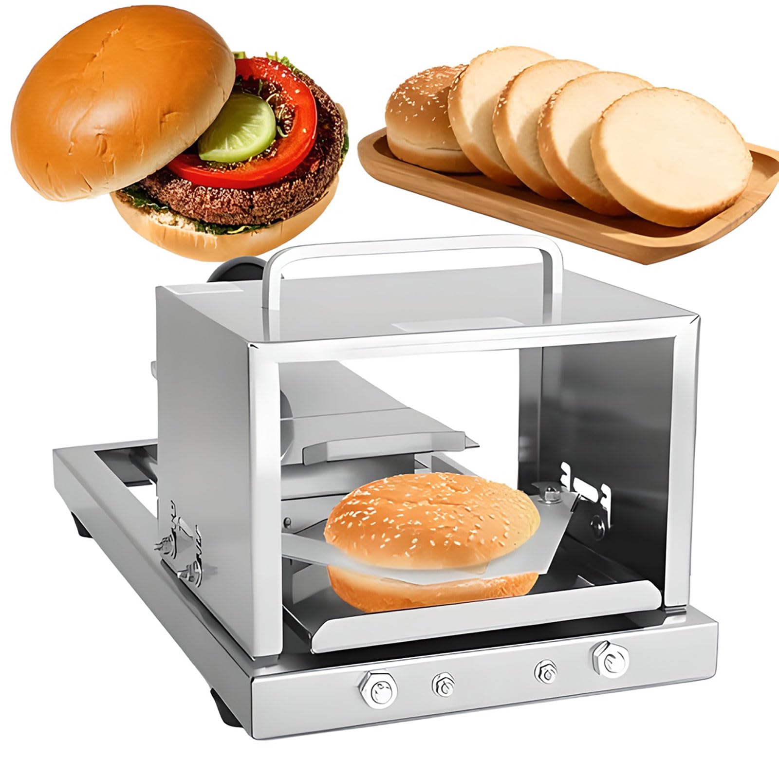 Máquina rebanadora de pan, hoja de acero inoxidable, diseño totalmente metálico, mango de fácil agarre para corte preciso de pan, bollos y sándwiches
