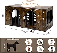 Vista 3 de Mueble de jaula para perros de 63" para 1 o 2 perros, perrera individual/doble de servicio pesado con cuencos, jaula de madera y metal estilo granja