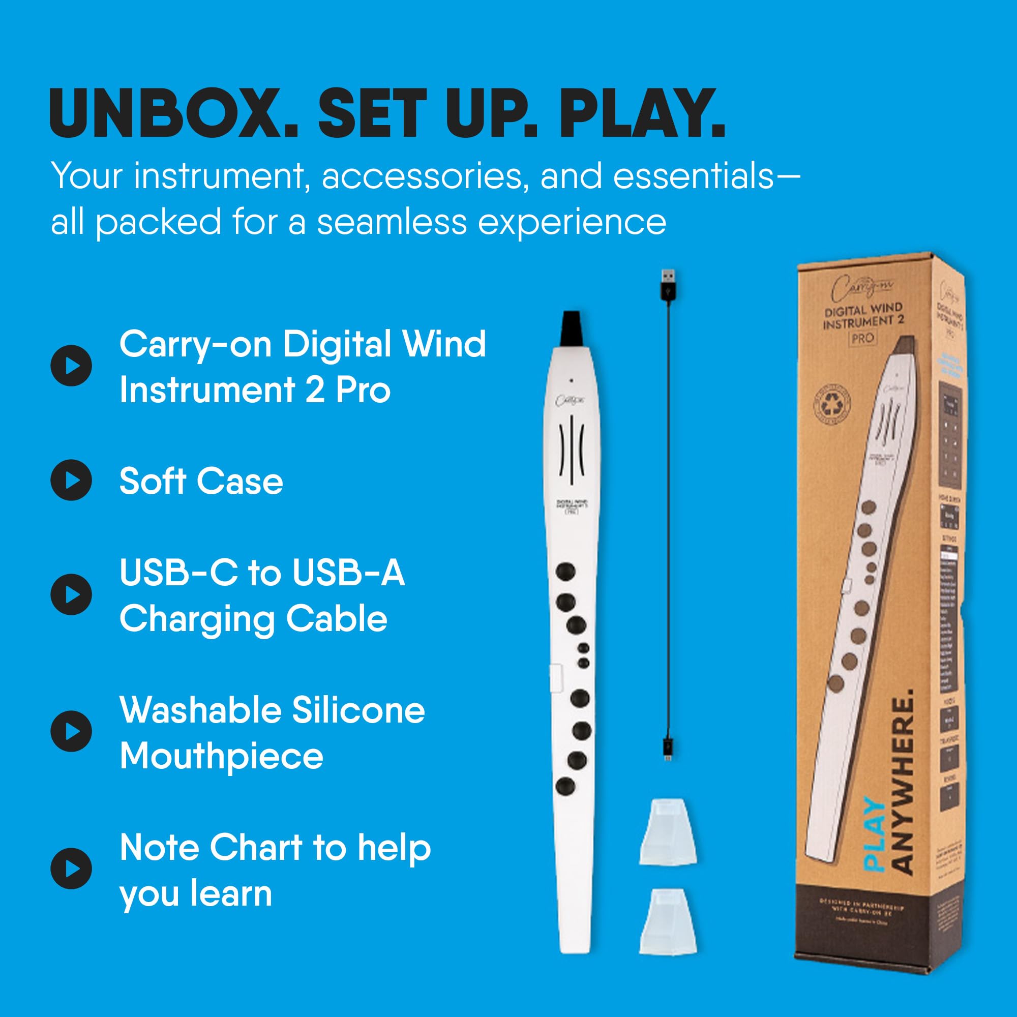 Carry-on Digital Wind Instrument Pro - 65 voci, batteria ricaricabile USB integrata, uscita cuffie per esercitazioni silenziose, registratore digitale Midi Over Bluetooth