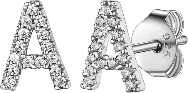 Supcare 925 Sterling Silver Small Initial A to Z Stud Earrings with Bling CZ Inlaid/Lowercase Letter/Heart Zirconia Studs for Women Girls, with Gift Box