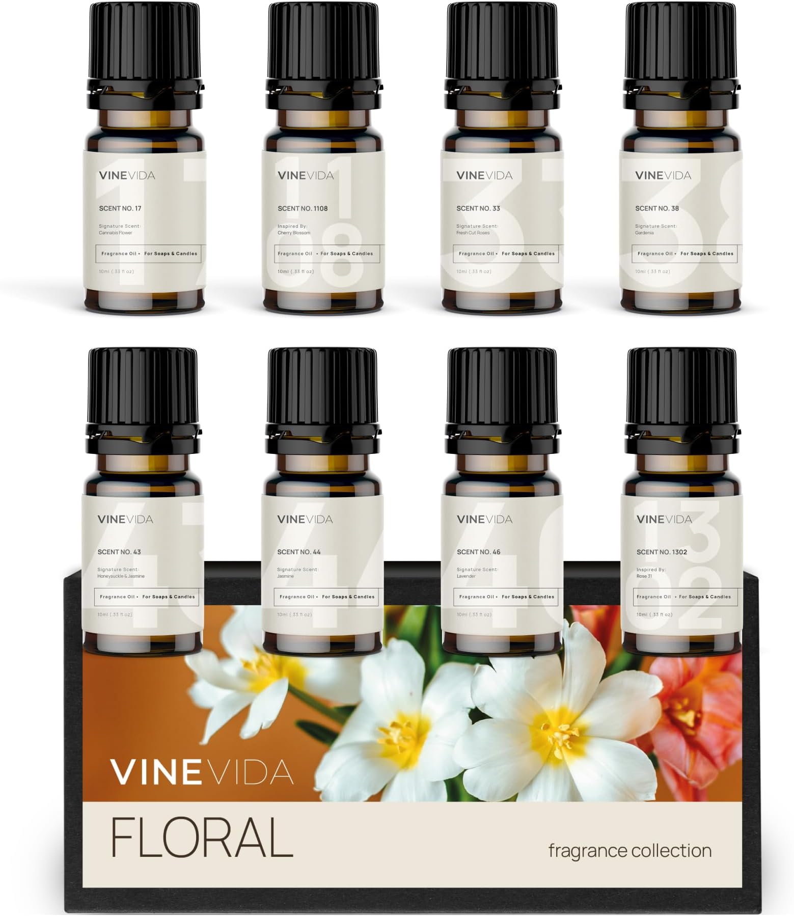 VINEVIDA [Set of 8] Floral Scents for Candle Making, Made in USA Candle Fragrance Oil, Soap Making Essential Oils, Diffuser Oil Scents