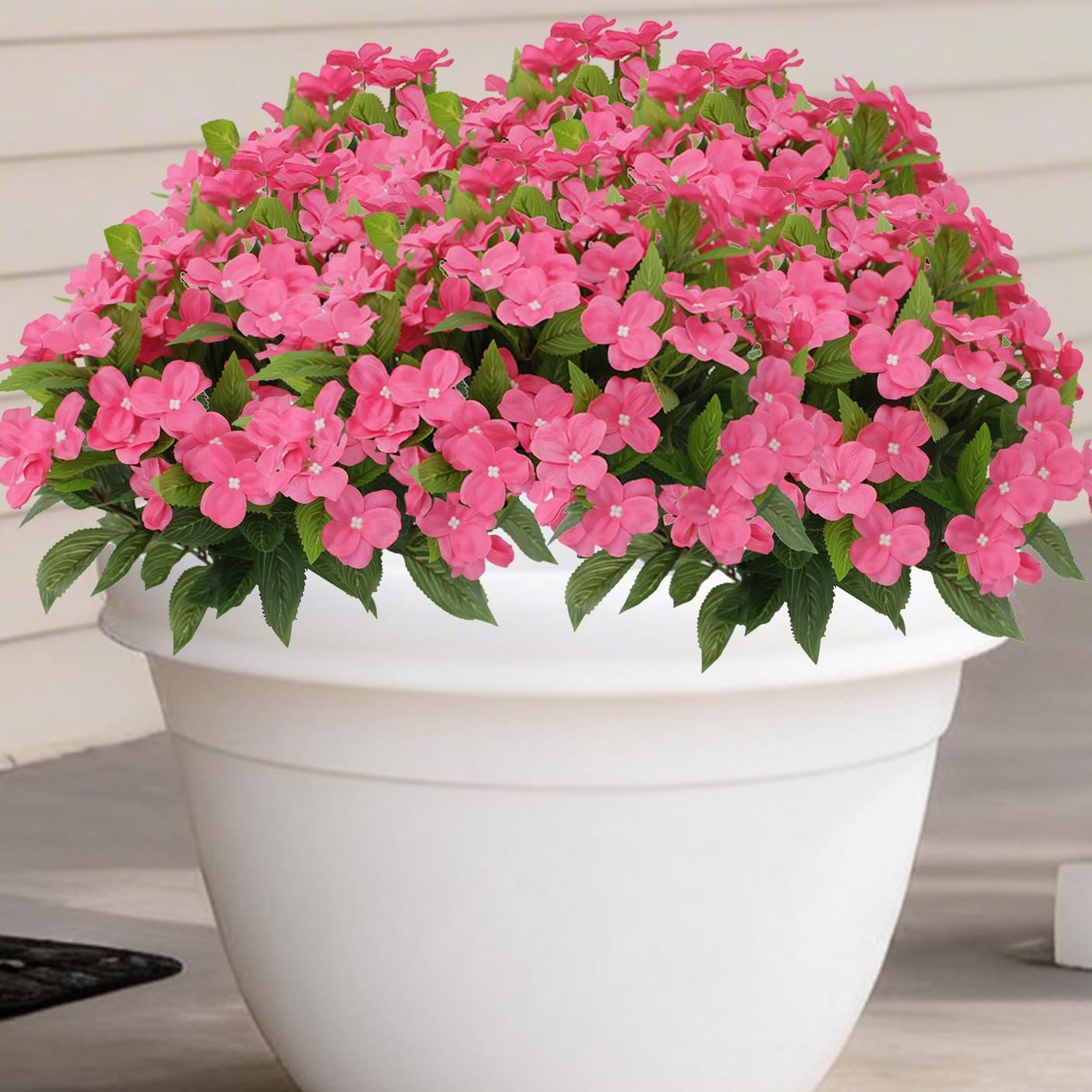 Coreland 12 Pcs Artificial Flowers Artificial Impatiens Fake Stems Faux Silk Flowers Bulk Wildflowers for Wedding Bridal Bouquet Party Home Kitchen - Rose Red