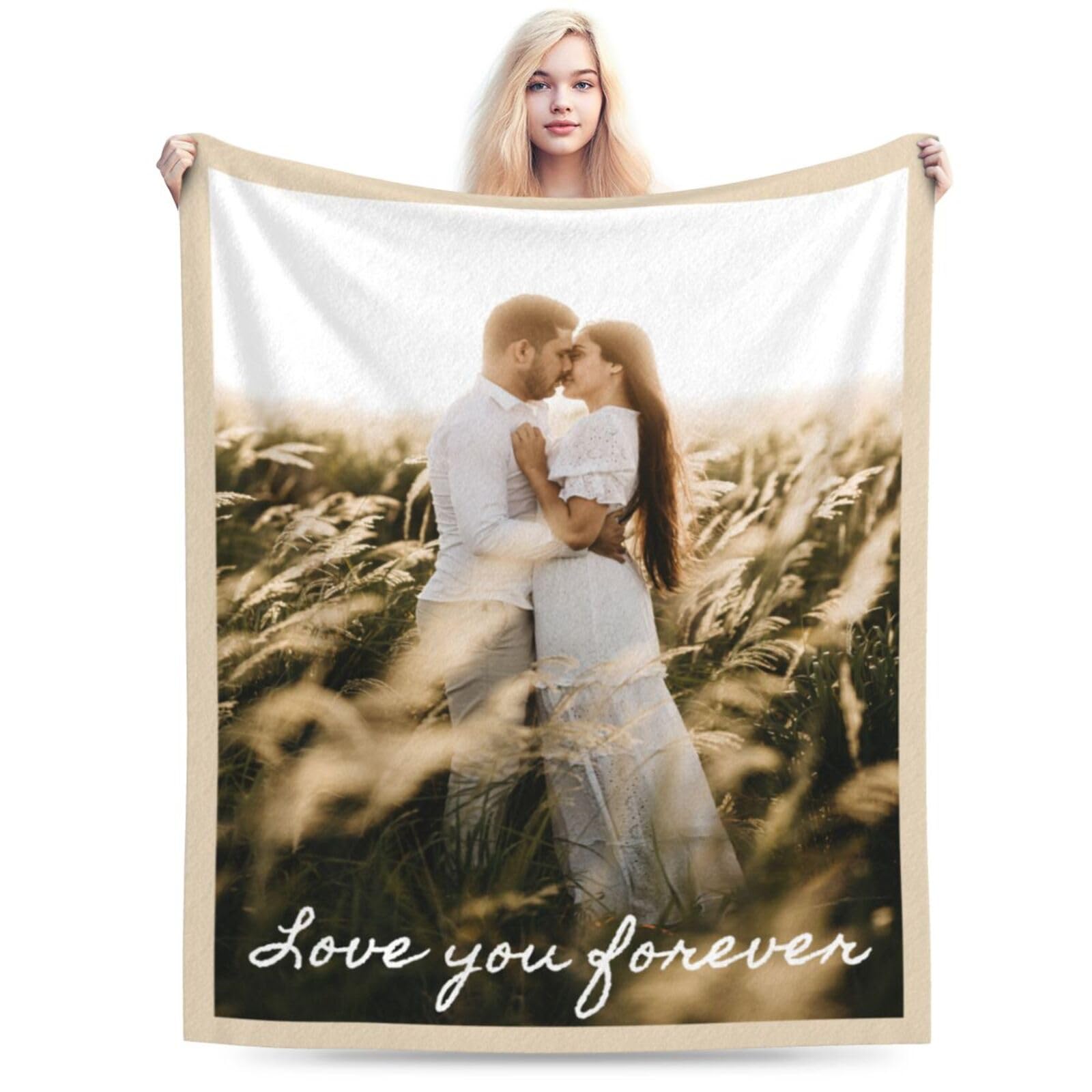 YUEISOA Custom Blanket with Photo Text Customized Blanket Personalized Flannel Throw Blankets for Adult Birthday Christmas Halloween Fathers Mothers