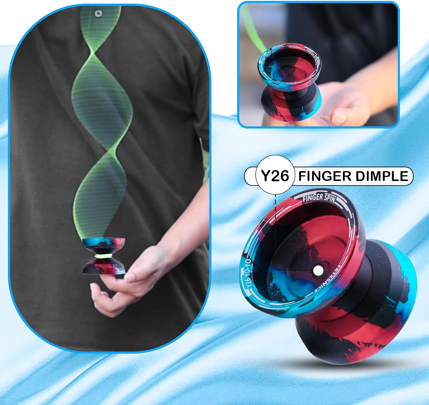FETESNICE Y26 Professional Butterfly Yo-Yo - Dual Mode Responsive/Unresponsive Finger Spin Yoyo for Kids, Adults & Competition Players | Pro Yo-Yo with 10 Strings + Case & Gloves（Black Blue Red）