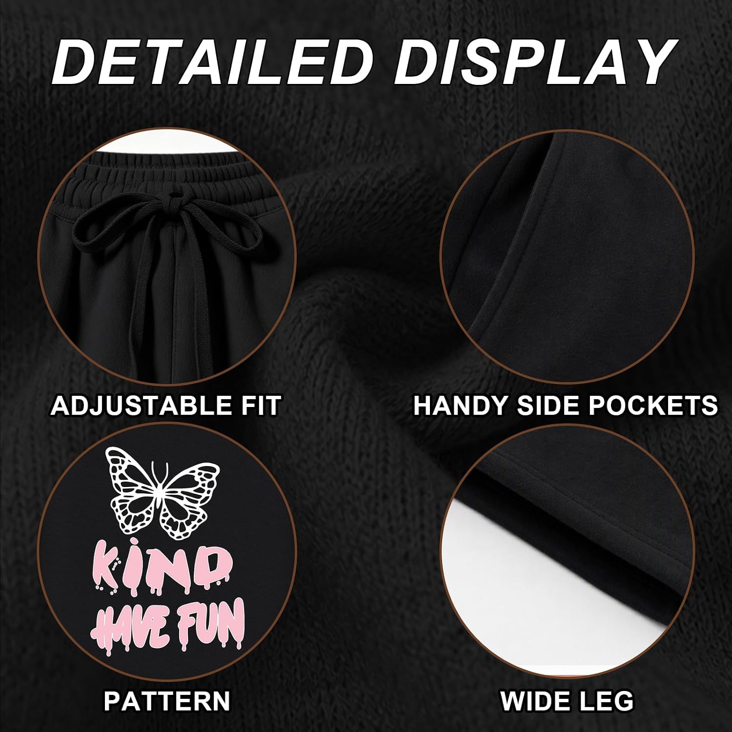 Girls Cute Graphic Sweatpants Wide Leg Elastic Waist Baggy Pants Kids Positive Butterfly Heart Y2k Streetwear Pants