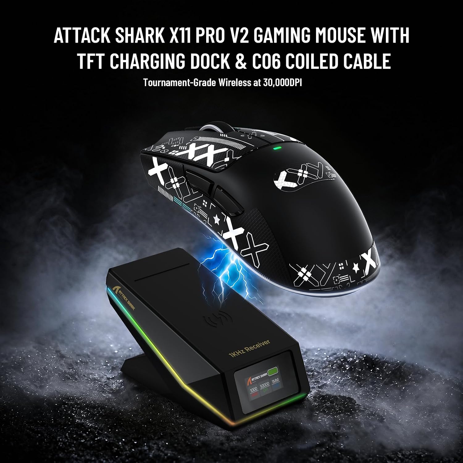 ATTACK SHARK X11PRO V2 66g Lightweight Wireless Gaming Mouse, Black Tape image 2