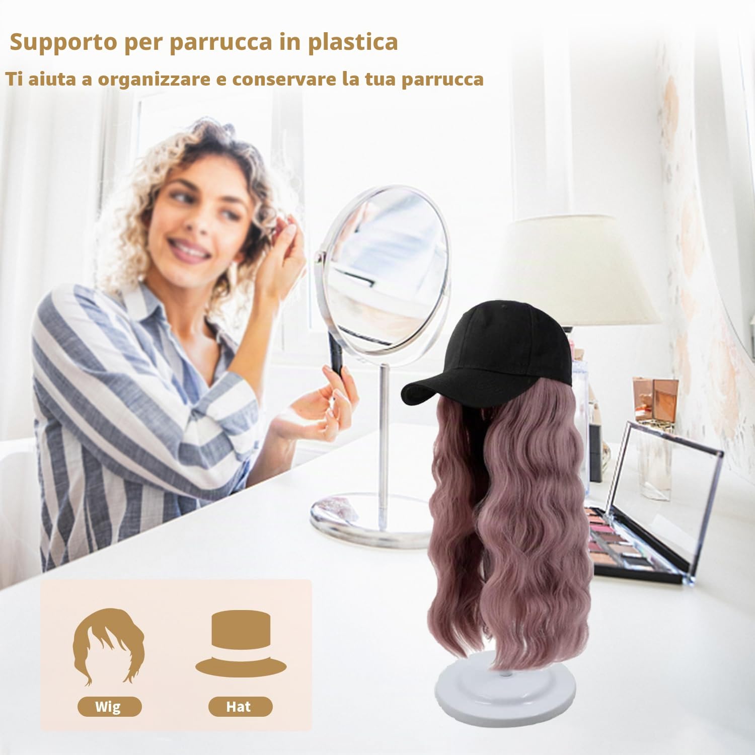Porta Parrucca Regolabile Espositore Capelli - strumento di visualizzazione della parrucca, manichino per la pratica di tela di staffa supporto per display styling, bianco