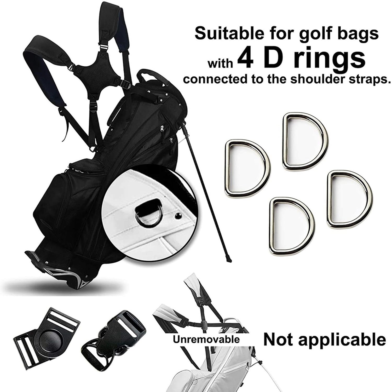 Ragyzity Universal Replacement Double Shoulder Single Shoulder Straps, Adjustable Padded Golf Carrying Bag Strap - Image 2