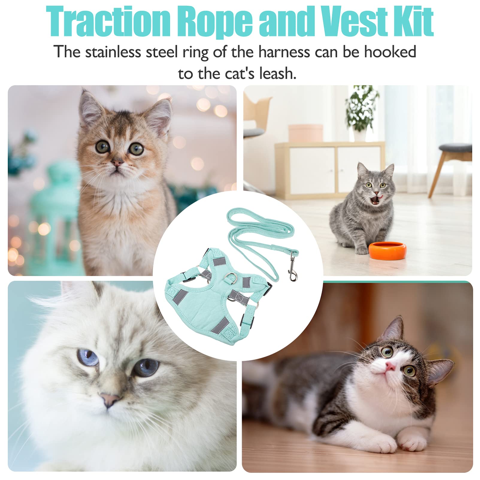 HANABASS 1 Set Cat Harness Leash Traction Rope Vest Kit Soft Pet Supplies Reflective for