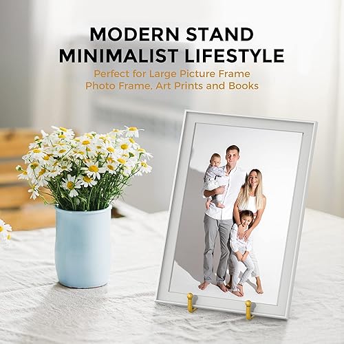 Miniatura 5 de TR-LIFE Paquete de 4 soportes de placa de 8 pulgadas para exhibición, grande, soporte de metal dorado, bandeja decorativa, libro, placas, caballete