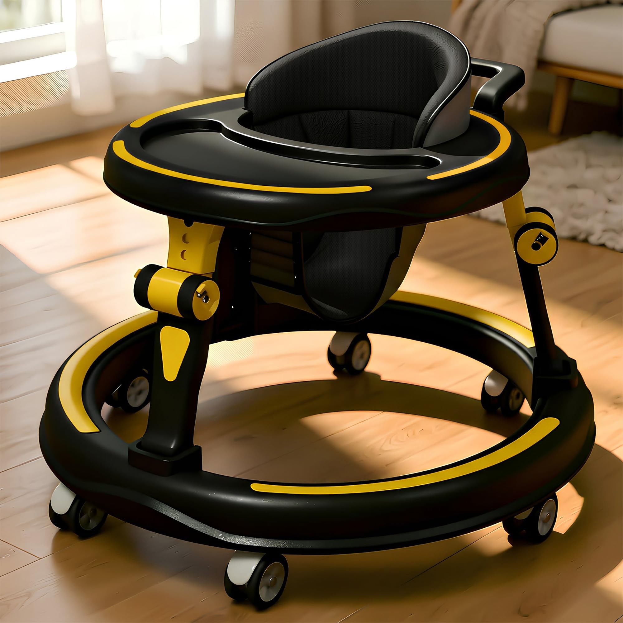 StarAndDaisy Baby Walkers for 9+, 6-18 Month Baby boy & Girl 360° Walker for Kids for 6-24 Months with 7 Level Height Adjustment, Foldable Baby Walker with Smooth Wheels (Yellow-Black)-image-39