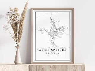 Alice Springs City Map Print Poster Wall Art - Geographic Map Design for Home Decor, Black and White Australia Landmark