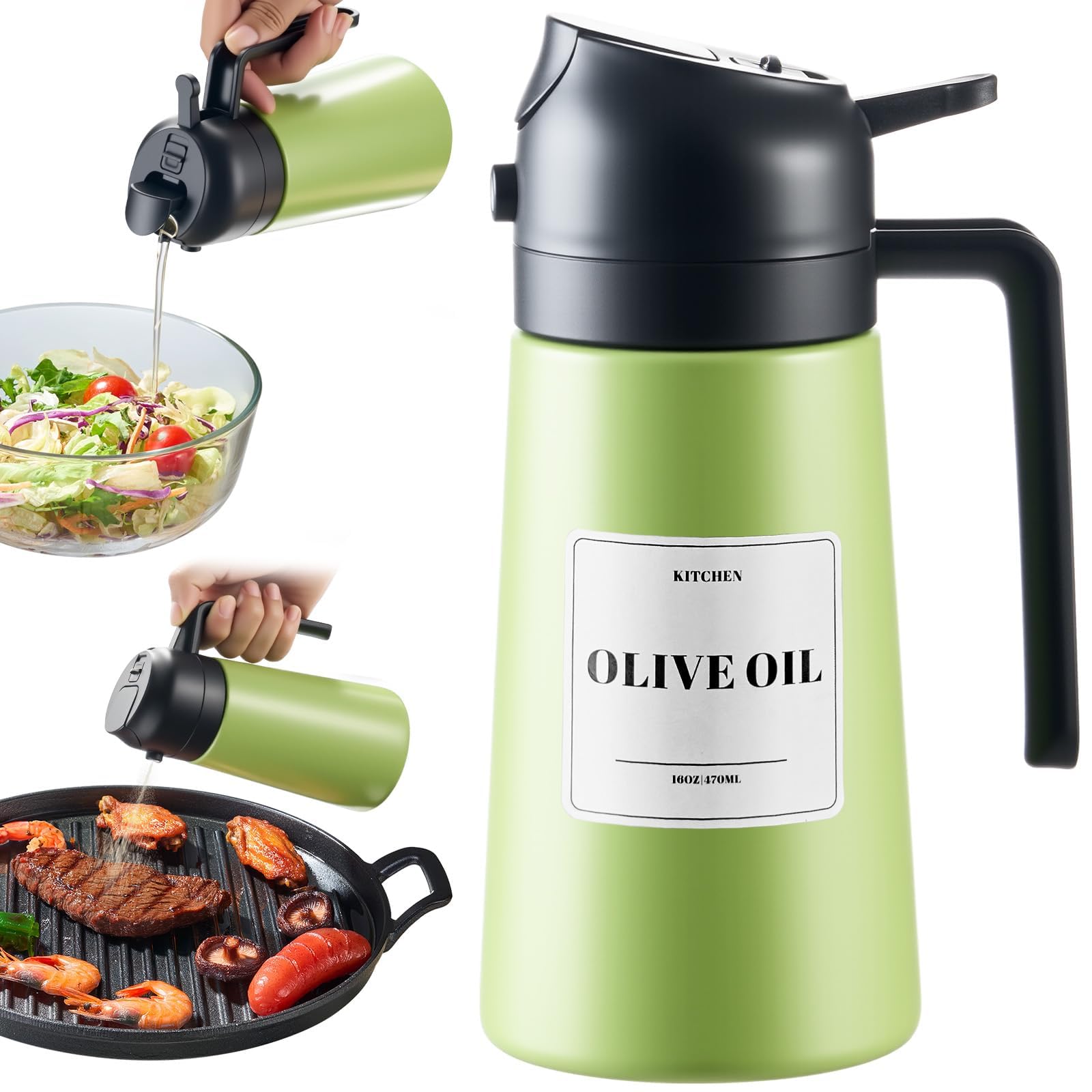 PARACITY Oil Bottle, 2-in-1 Stainless Steel Sprayer and Dispenser, 16 fl oz