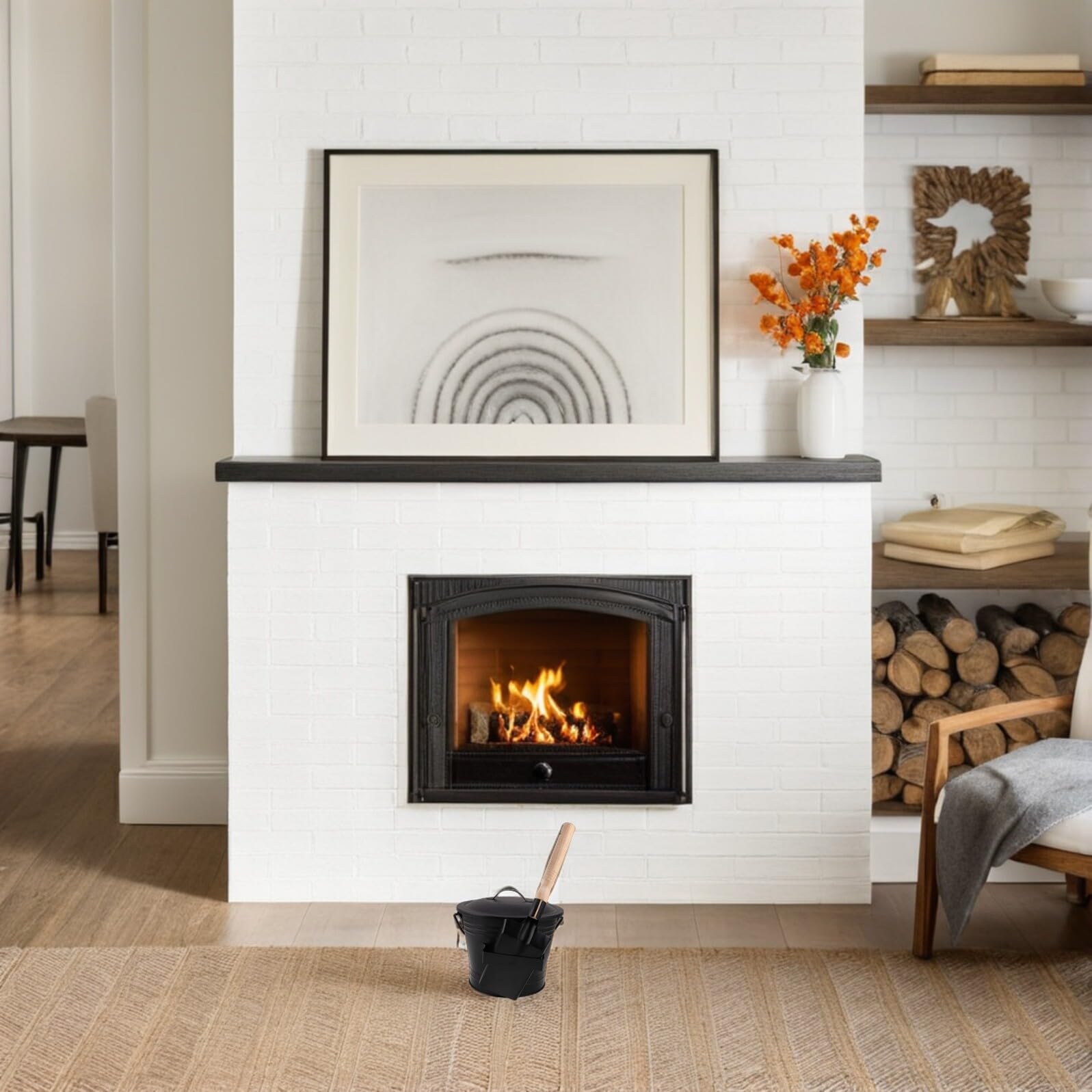 Toyvian Set Secchio per Cenere del Focolare in Metallo con Coperchio e Pala, Attrezzi per Braciere da Giardino, Contenitore Ignifugo per Rimozione Cenere Calda, per Stufa a Legna e Pellet