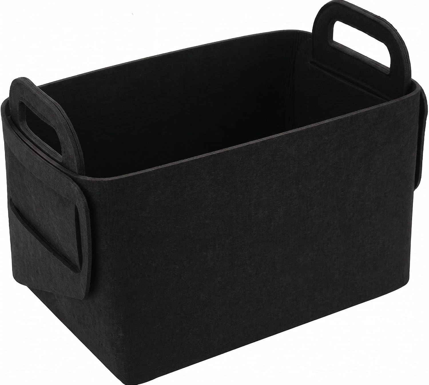 Minoisome Storage Basket Felt Storage Bin Collapsible& Convenient Box Organizer with Carry Handles for Office Bedroom Closet Babies Nursery Toys Laundry (Black, 13.8inch（L）×9.5inch（W）×8.3inch（H）)