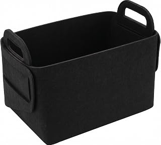 Minoisome Storage Basket Felt Storage Bin Collapsible& Convenient Box Organizer with Carry Handles for Office Bedroom Closet Babies Nursery Toys Laundry (Black, 15.7inch（L）×11inch（W）×10inch（H）)