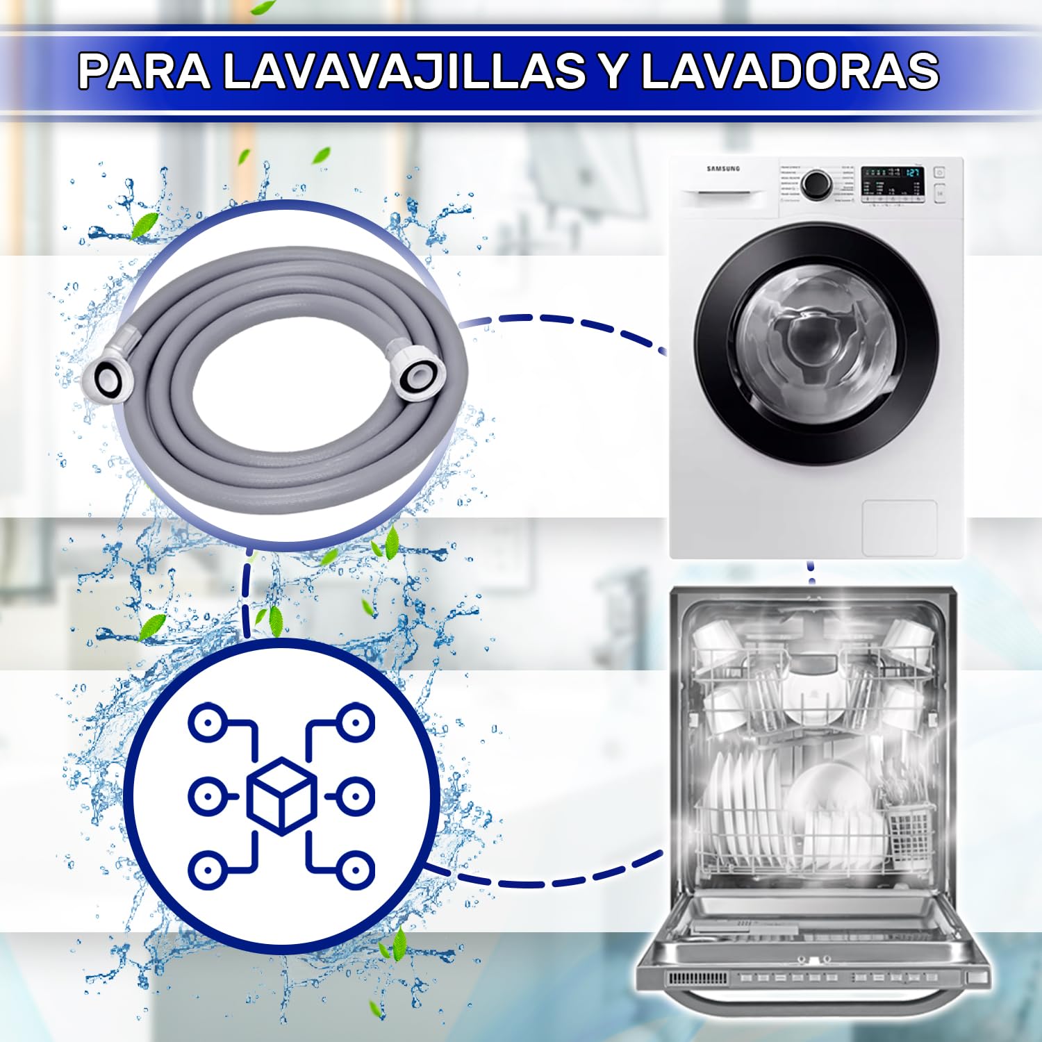 Manguera Lavadora y Lavavajillas 3 m para Entrada Agua para Temperaturas de hasta 25°C Presión de 20 a 60 Bar Conexión Recta y Ángulo Ø 3/4" - MADE IN ITALY - MONTERAL — view 2
