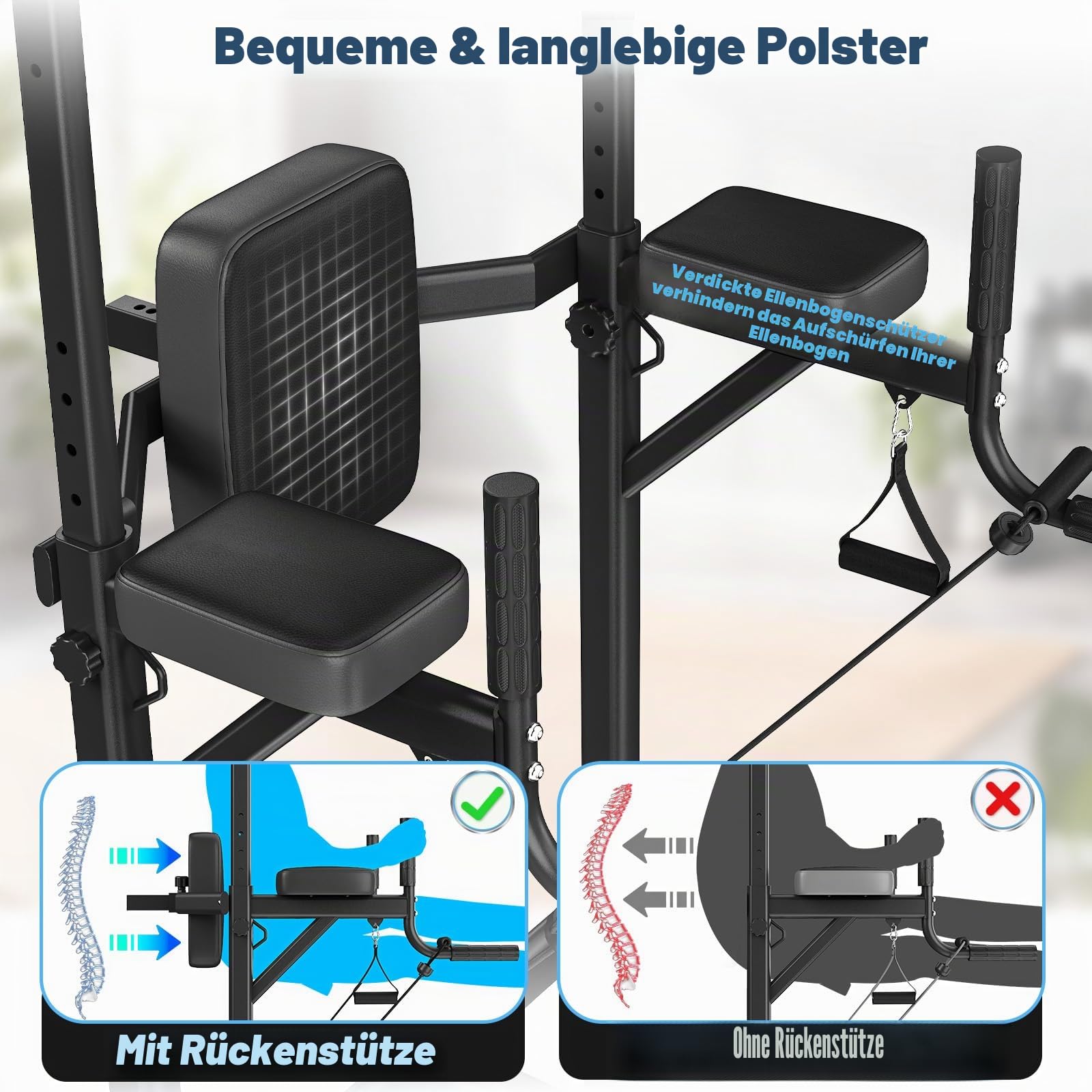 Dskeuzeew Power Tower Multifunktion Dip-Station Klimmzugstange Freistehend für power station Krafttraining keine Bohrung im Home-Gym belastbar 205 kg