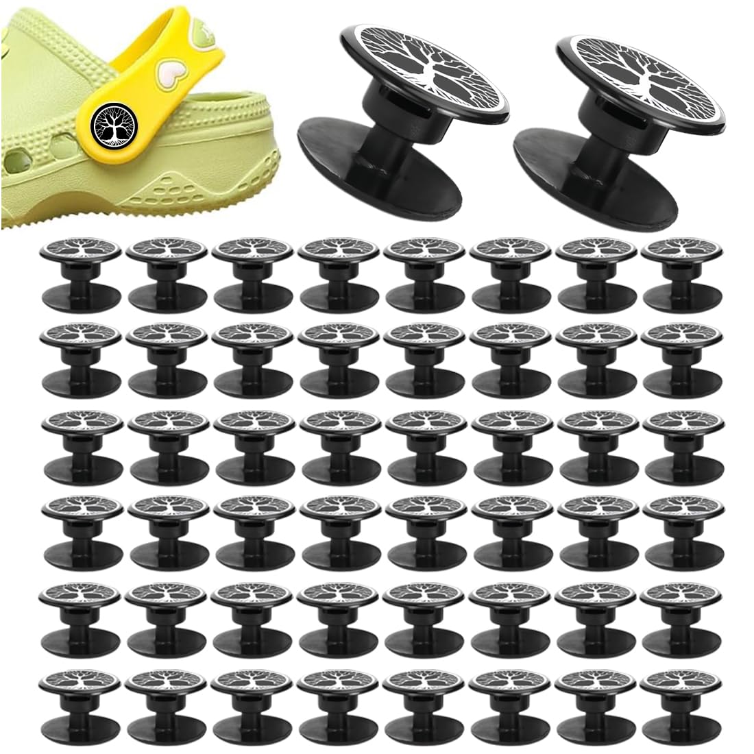 24 Paia Bottoni e Rivetti di Ricambio Modello Albero della Vita per Scarpe (Nero)