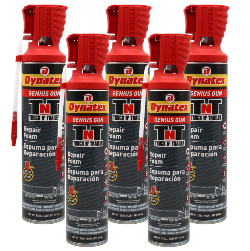 Dynatex Truck N Trailer Repair Foam 20 oz Can w/Genius Gun - Low Pressure Expansion, Sound & Thermal Insulation, Reusable Up to 6 Weeks (5-Pack)