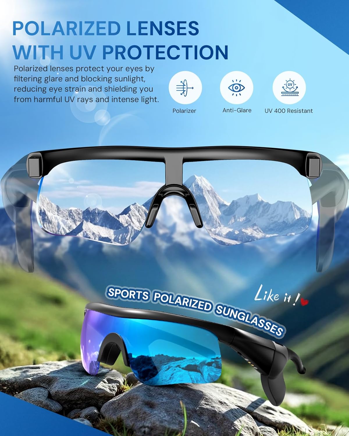 Bluetooth Sunglasses for Men & Women,UV400 Polarized Sports Glasses with HD Open-Ear Speakers,Voice Assistant and Detachable Sound Tubes for Cycling Golf Running Driving - Image 4