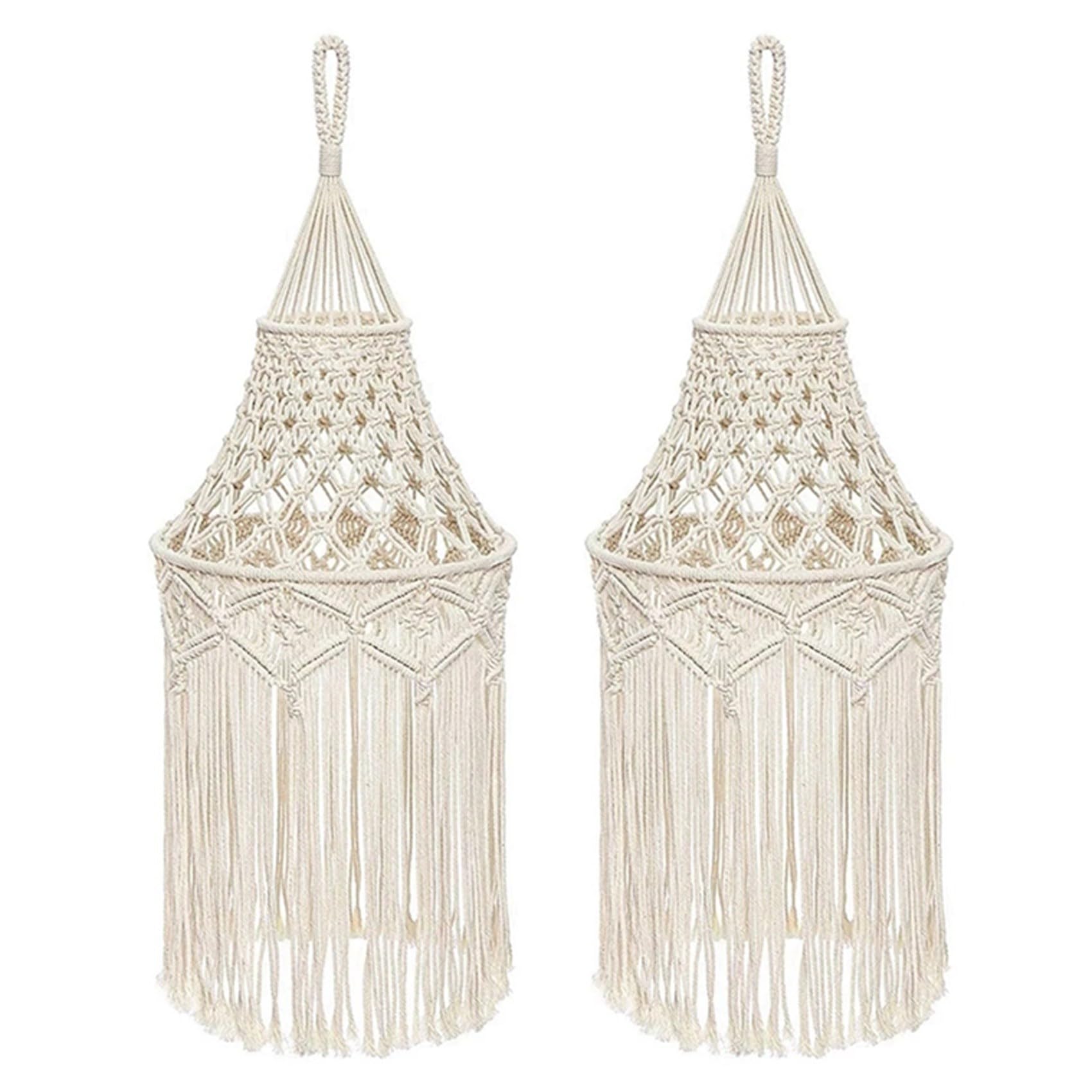 Vjsujehgy 2X Macrame Lamp Shade Hanging Pendant Light Cover Bedroom Living Room Nursery Dorm Room Bohemian Home Decor
