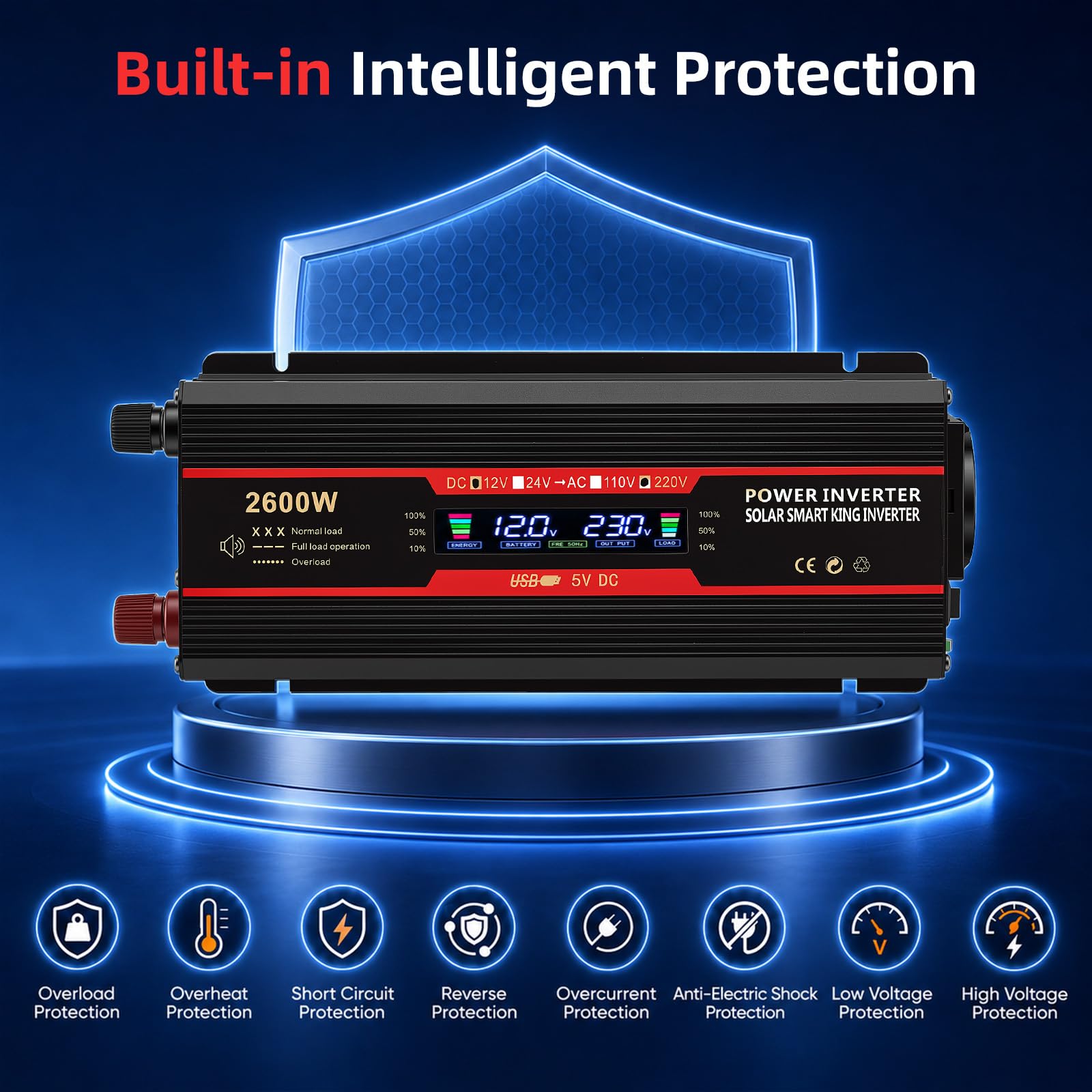 2000W 12V 220V/230V Convertisseur Pur Sinus de Tension Volts Voiture Solaire Power Inverter sinusoïdale DC AC, Onduleur Transformateur avec Allume Cigare Prise Electrique