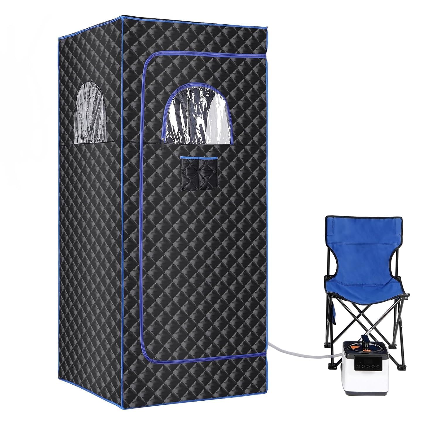 Portable Sauna Tent,2.6L 1000W Steam Room,Single Person Steam Sauna for Home Spa,Large Space Sauna Tent Full Body for Home Weight Loss with Steamer,Chair,Foot Massager,Remote Control Included (Black)