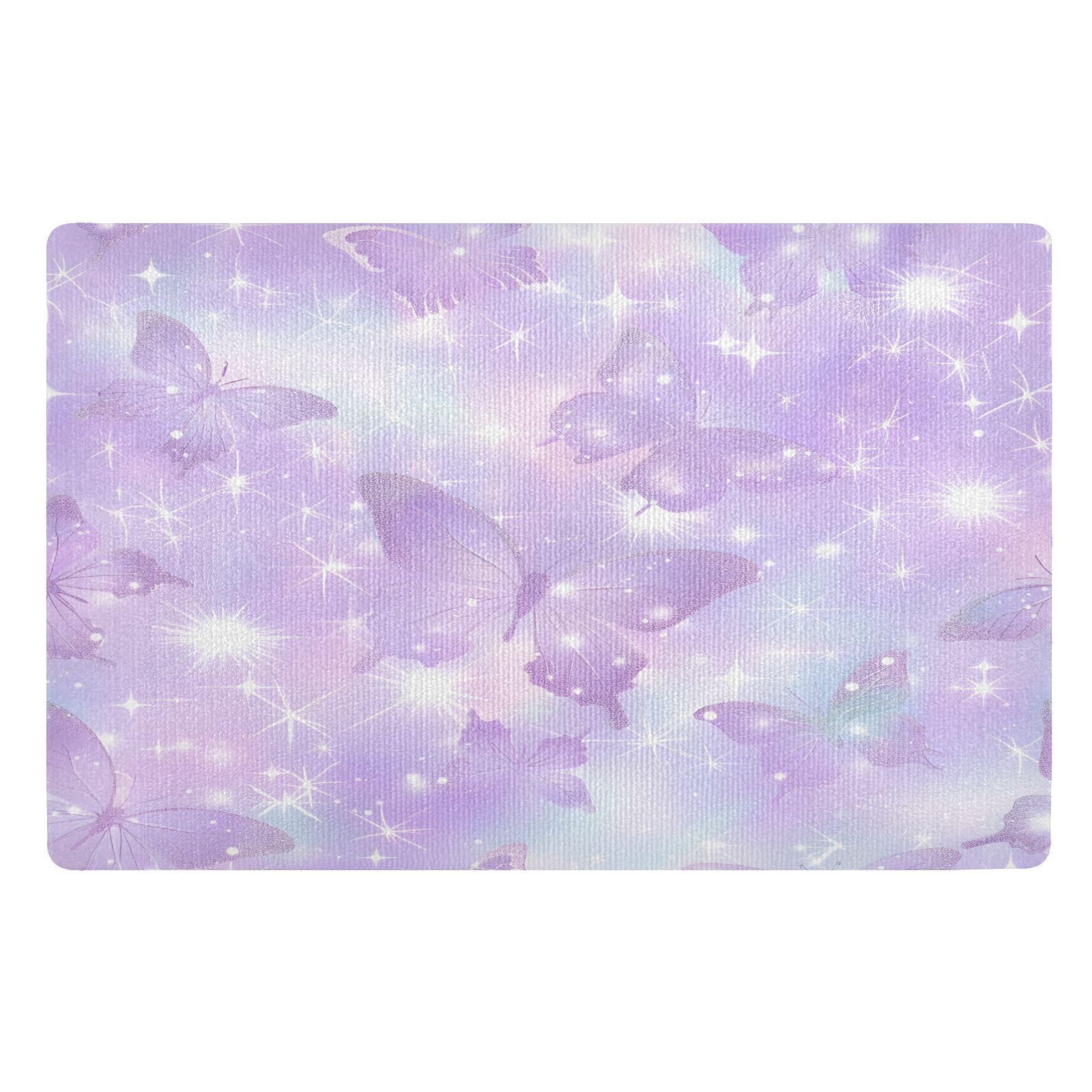 Paillasson papillons violet 50x80 cm lavable et absorbant