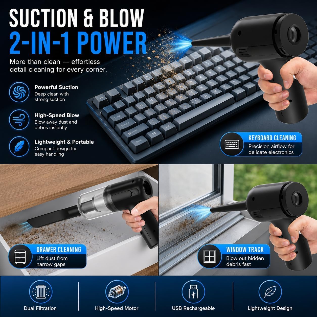 SCOVEE Aspiradora de Mano Recargable 22000PA 4-en-1 Portátil Mini Ligera