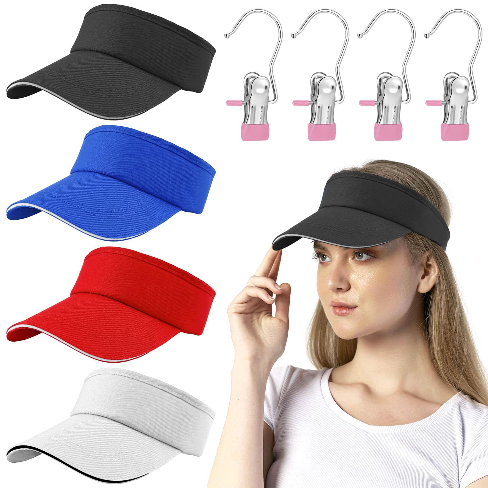 XianZhan Casquette visière EU 4, casquette de baseball 54-60 cm avec 4 clips, respirante et absorbant la transpiration, unisexe, 4 couleurs : noir, blanc, rouge, bleu
