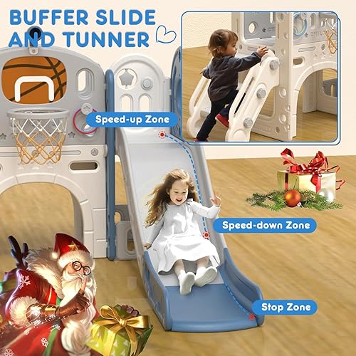 Miniatura 3 de XJD Juego de toboganes 8 en 1 para niños pequeños a partir de 1 año, juego de toboganes escaladores con aro de baloncesto y pelota, parque infantil