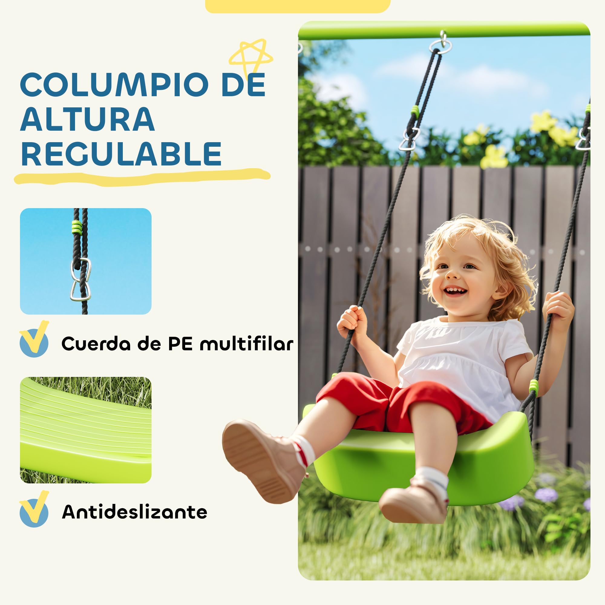 AIYAPLAY - Columpio para niños (3 años, 3 en 1, columpio de jardín, con tienda de columpio, anillos de gimnasia y marco de metal, color verde