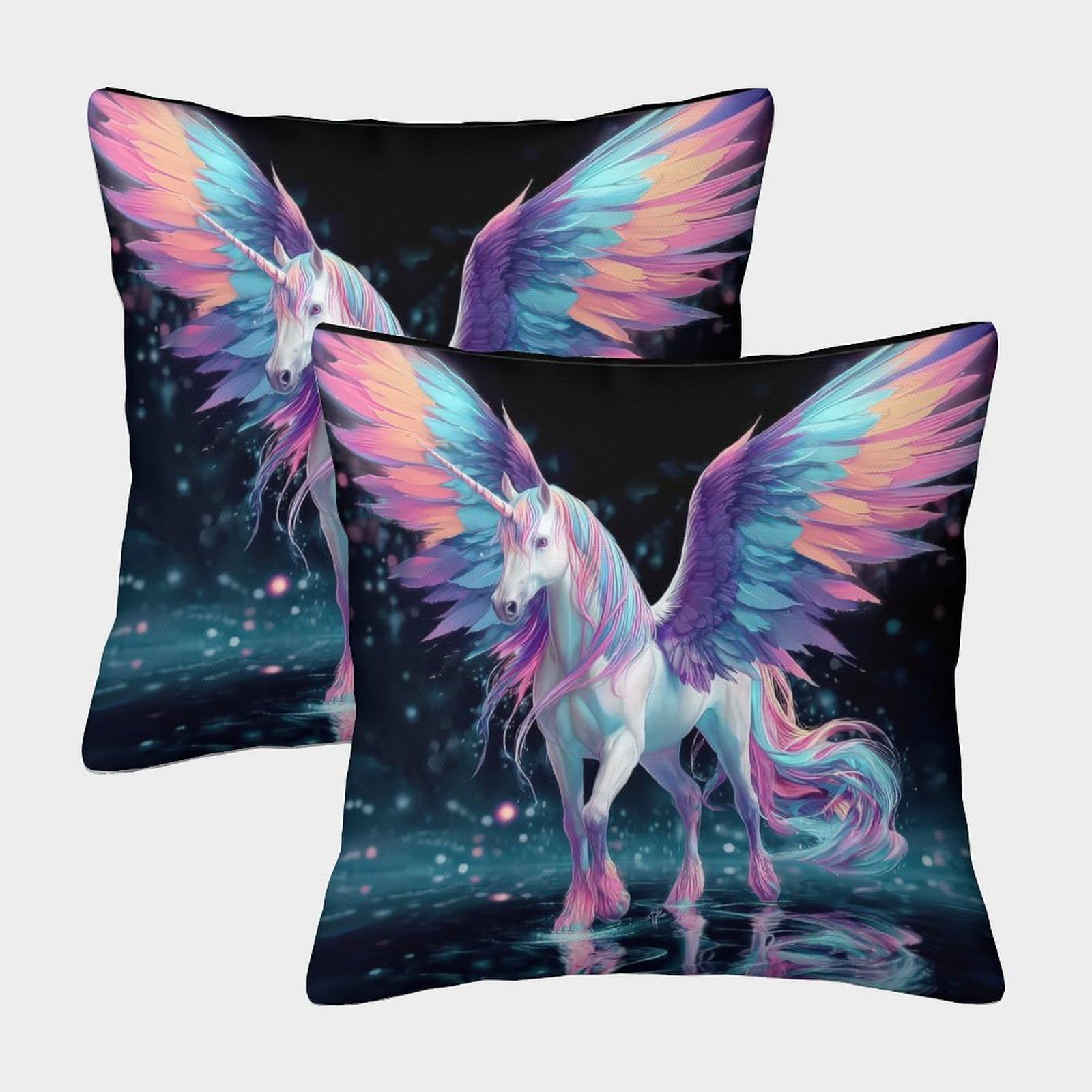 QFVANSIYO Fantasy Sky 3D Printed Unicorn Pillowcase Microfiber Bedroom Bedding Decor Unicorn Pillow Cover Soft Breathable for Teens Adults 50x50cm