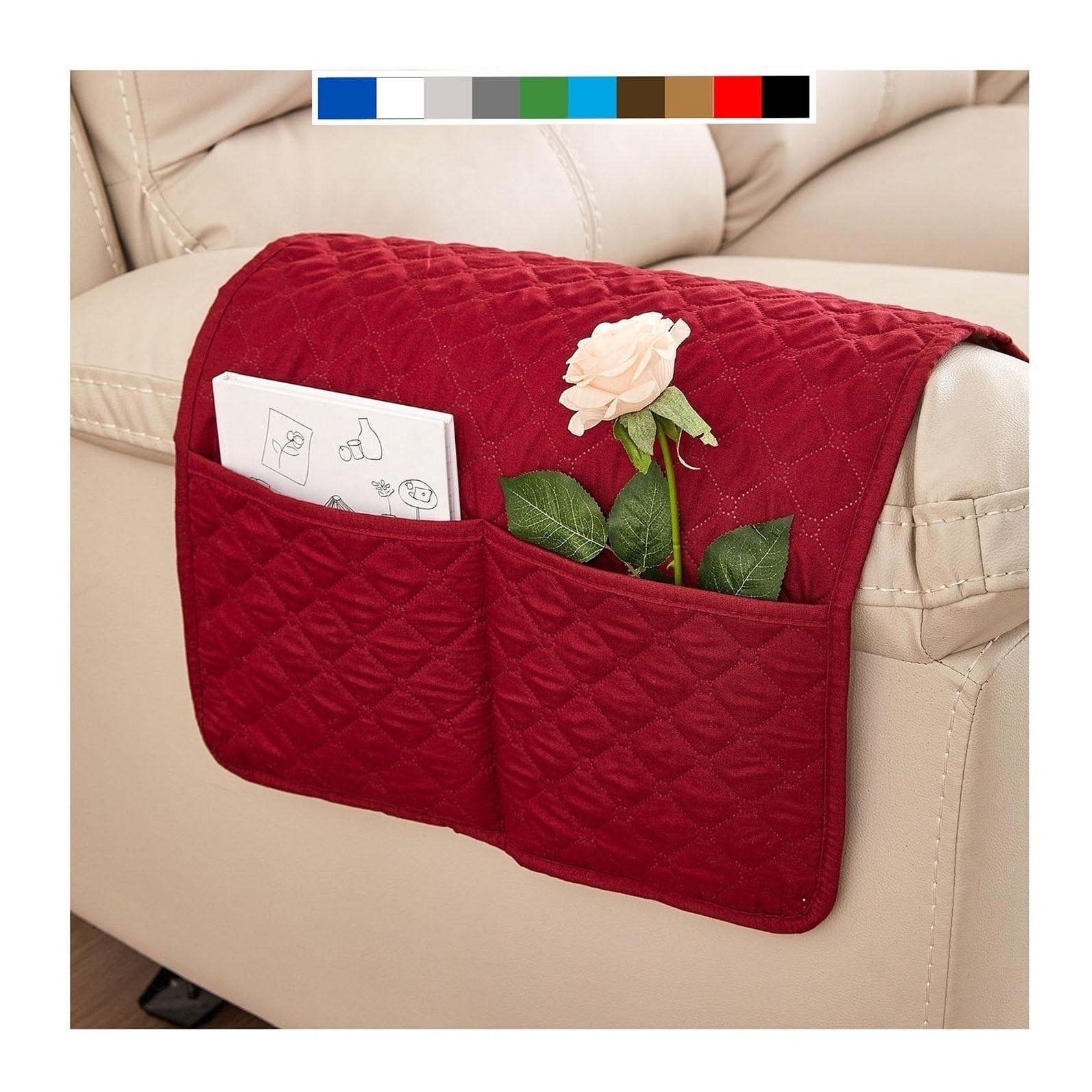 Sofa Armrest Cover Headrest Cover Recliner Chair Arm Cover Sofa Headrest Slipcovers Nonslip Waterproof Armchair Cover for Recliner Leather Sofa Couch Protector Modern ( Color : Red , Size : With pocke