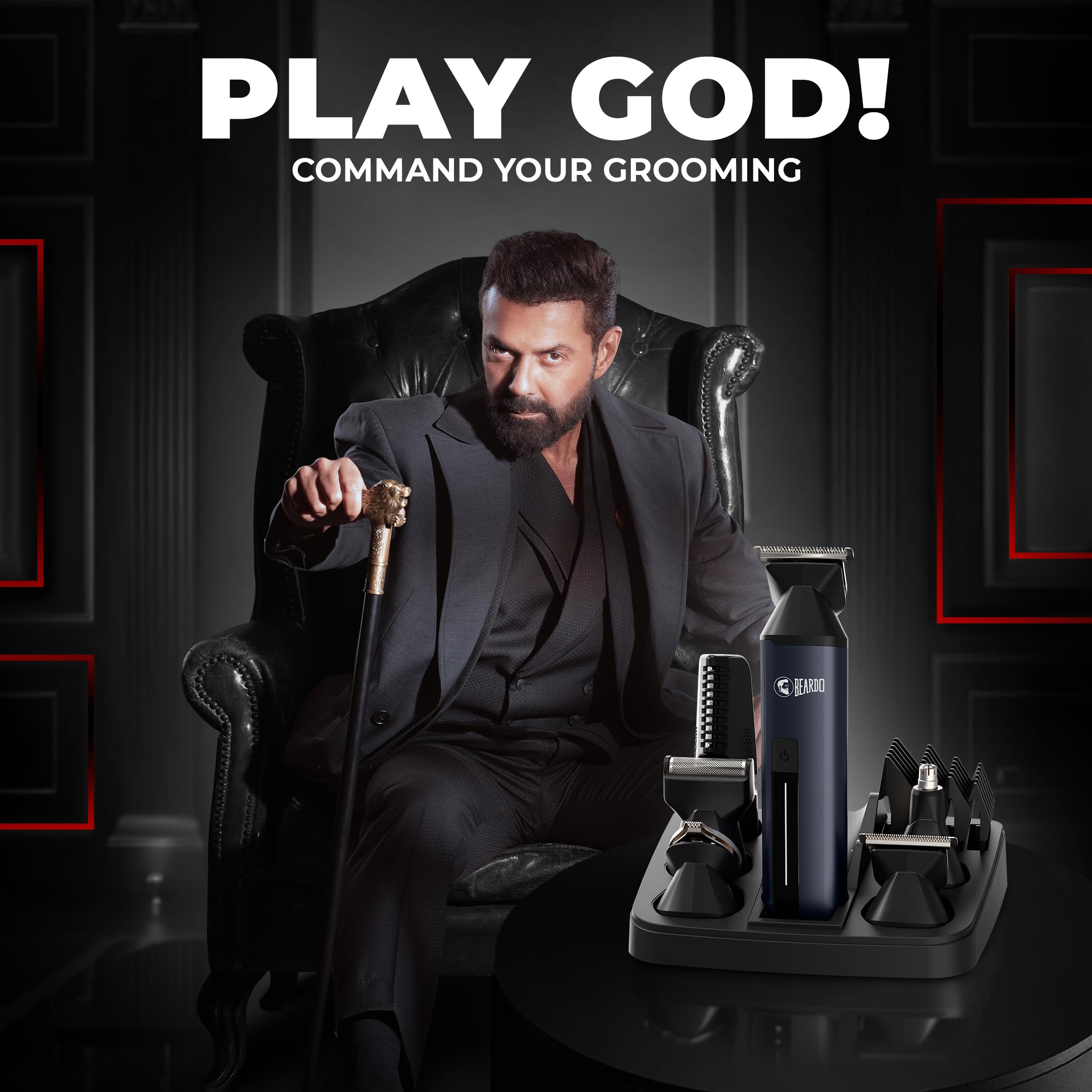 BEARDO Godfather Premium Trimmer Kit for Men | Full Body Grooming Kit with 6 Magnetic Attachments | 8000 RPM Motor, 120 Min Runtime, Travel Lock | Self-Sharpening Blades, Aluminium Body