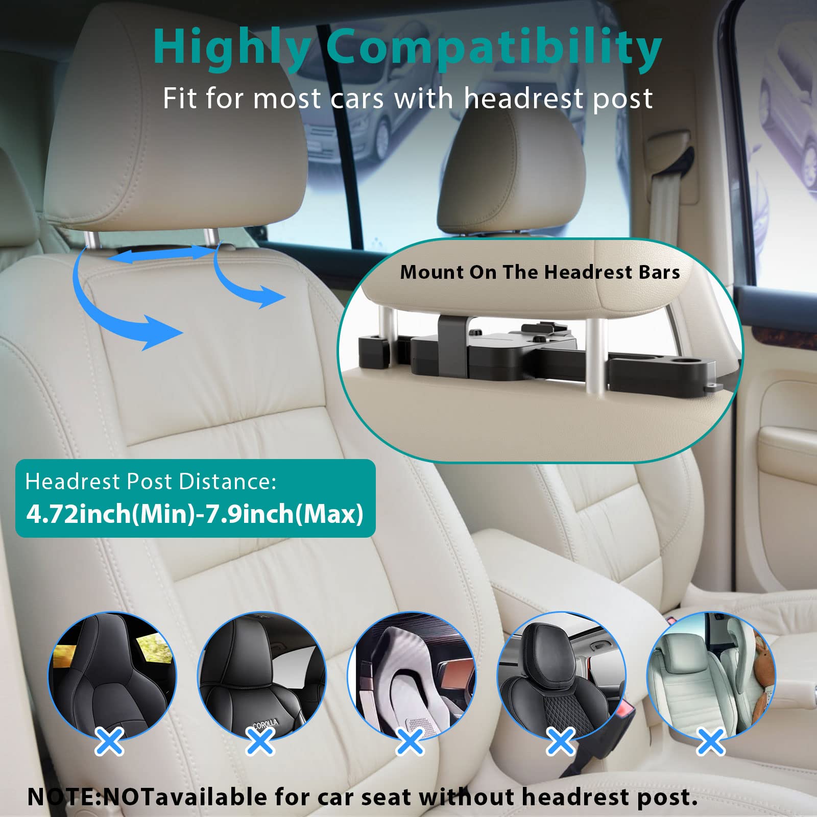 Almohada para el cuello del coche, almohada para reposacabezas de coche, ajustable en 5 direcciones, almohada de apoyo para el cuello para asiento del conductor, cojín de apoyo cervical de espuma