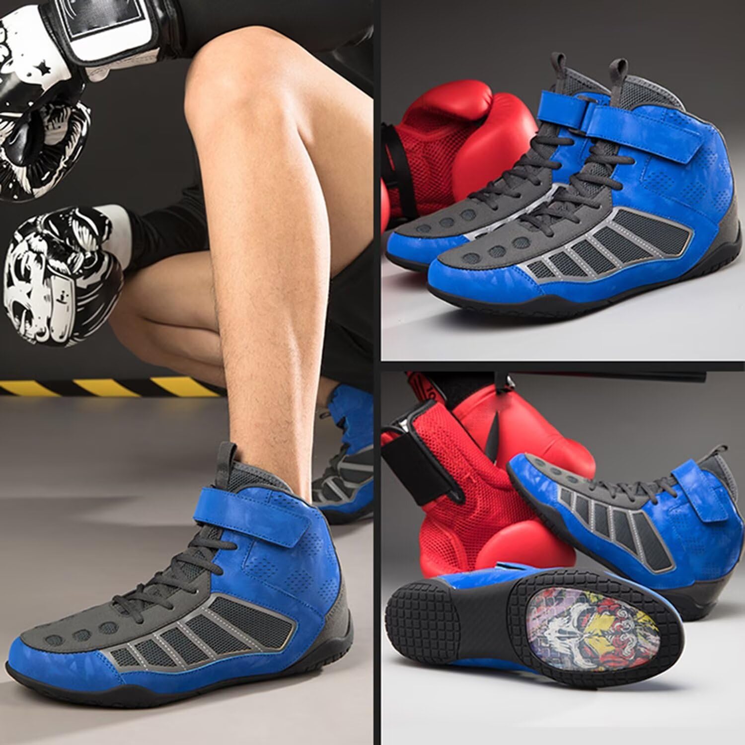 Scarpe da boxe per uomo e donna - Allenamento completo, Sanda, scarpe da lotta con suola in gomma per arti marziali da combattimento