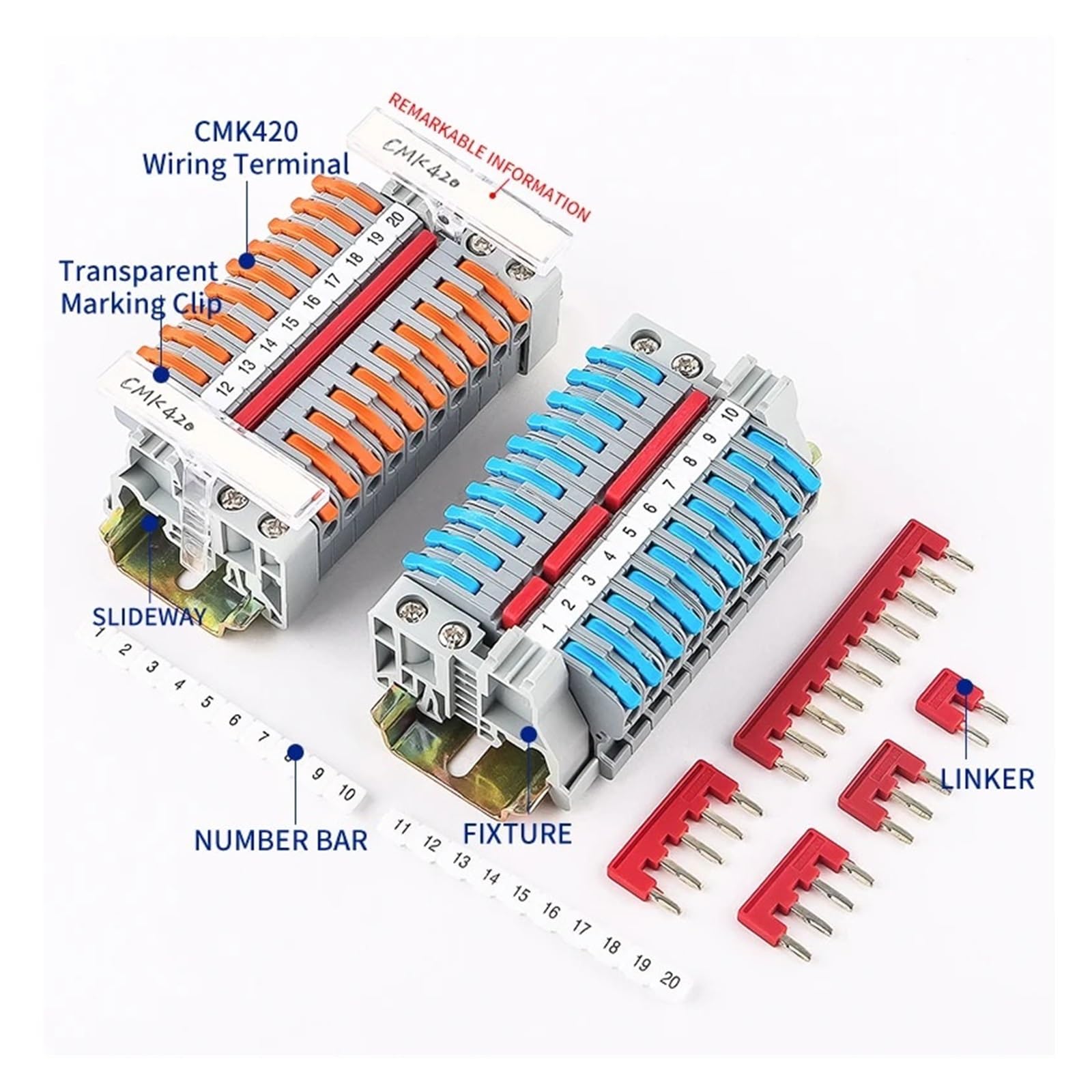 CMK420 Tipo su guida DIN Terminale a connessione rapida Filo compatto universale Connettore a cablaggio rapido Giunzione 0,08-4mm² 420 V 32 A(CMK420 Blue 50Pcs)