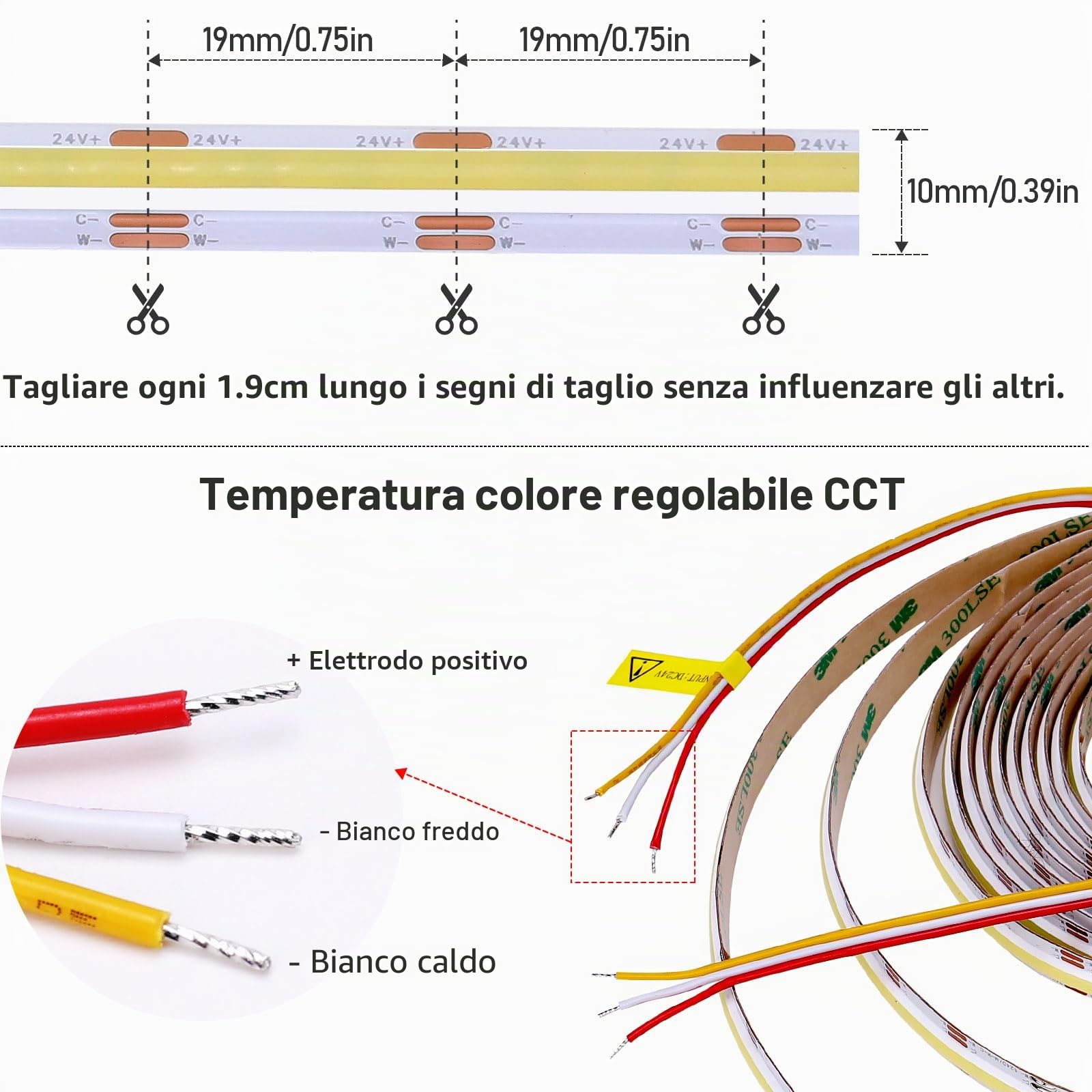 GOMING 24V 10M Riflettore Lineare CCT Striscia LED COB 2700K-6500K 624LED/M | Bianco Sintonizzabili CRI 93+ Non Impermeabile Nastro LED per Casa Decorazione(CCT Controller e Alimentatore Non Inclusi)