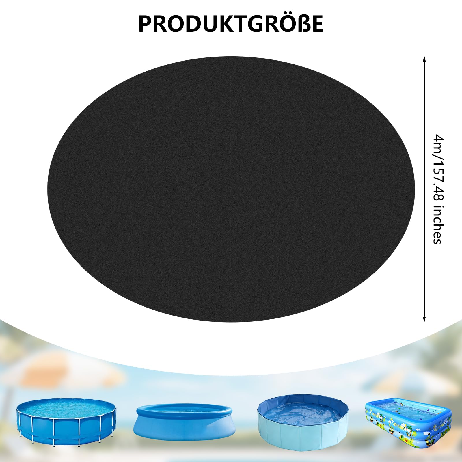 Storystore Pool Unterlage Outdoor, 4m Poolunterlage Rund Faltbarer Poolmatten Schutzboden Pool Bodenplane Wasserabsorbierende Whirlpool Unterlage für Hinterhof Garten Rasen(Schwarz)