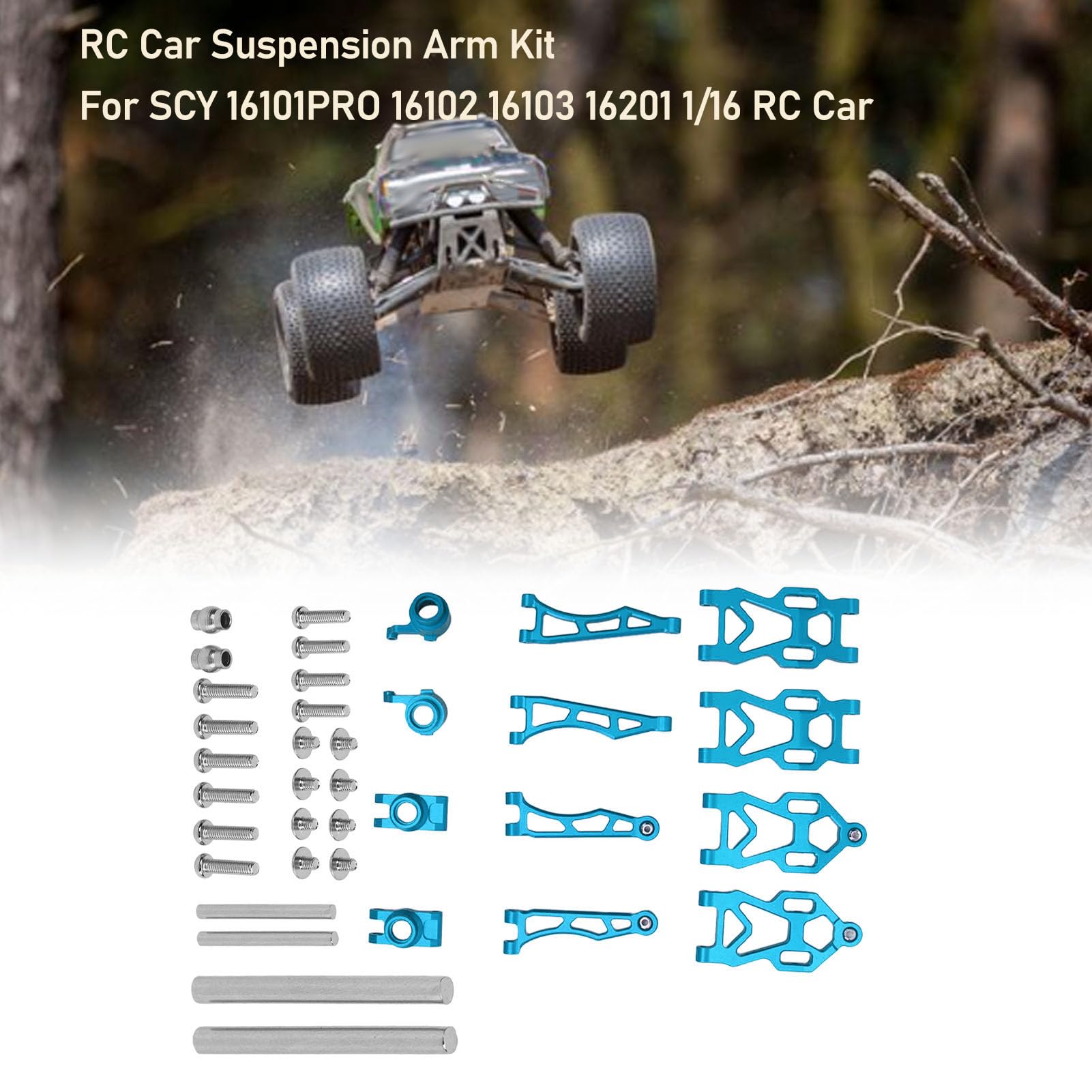 RC Upper Lower Suspension Arms Aluminum Alloy Swing Arm Kit for SCY16101PRO 16102 1/16 Remote Control Car (Blue)