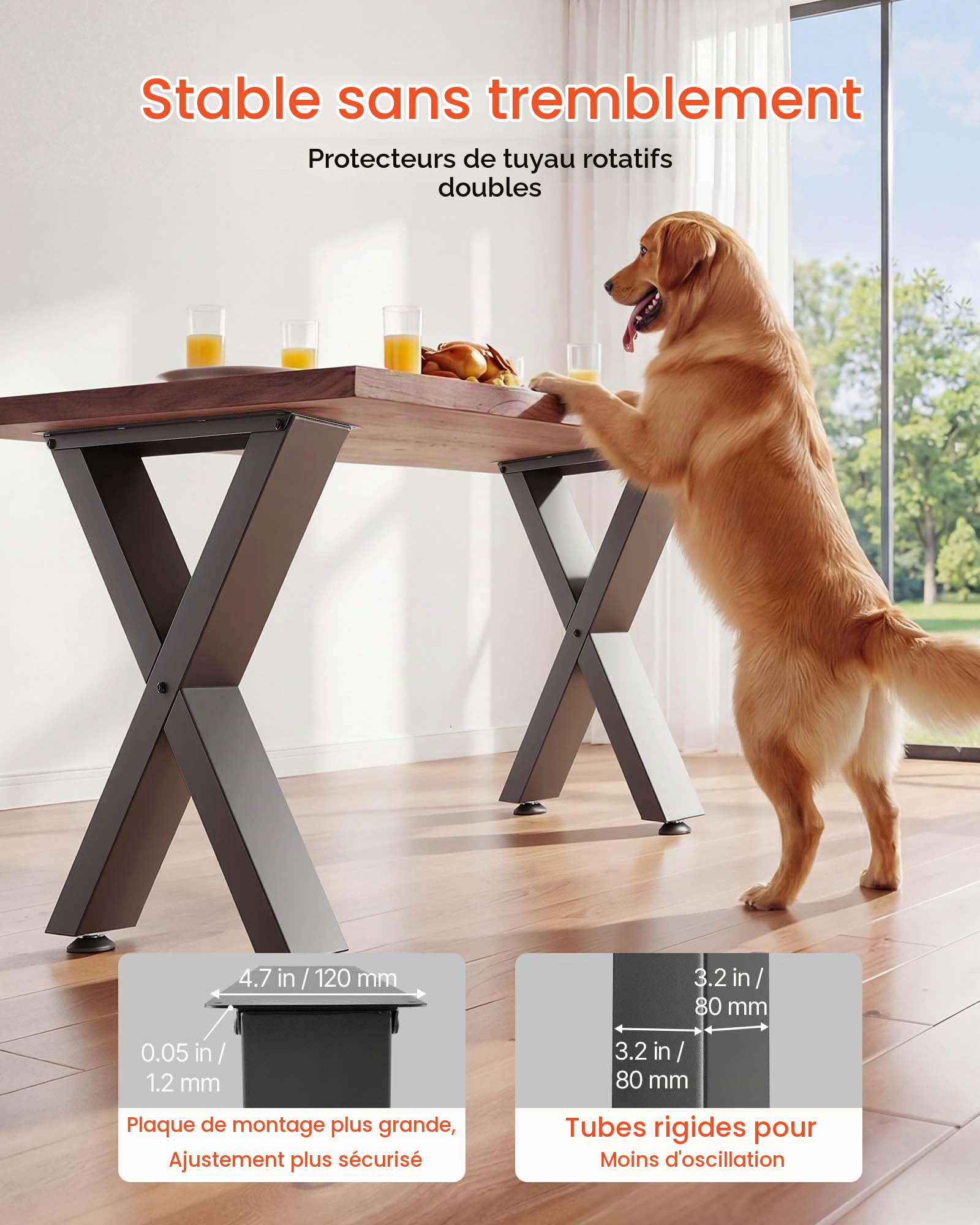 VEVOR Pieds de Table en Forme de X 750x760 mm Lot de 2, Pieds de Bureau en Acier au Carbone, Charge Max. 1000 kg pour Table à Manger, Bureau, Établi, Plan de Travail et Table de Bar, avec Patins, Noir
