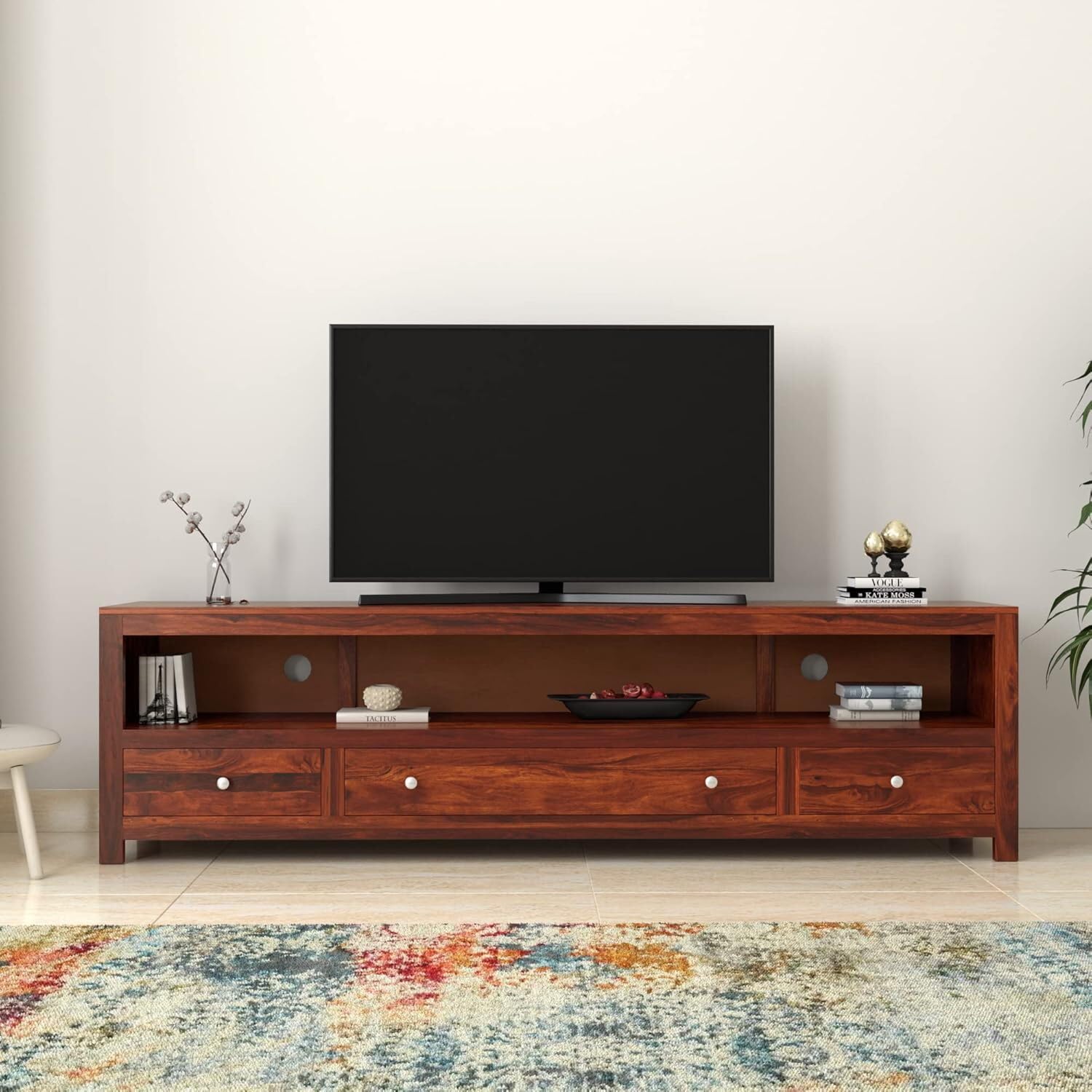 Louis Rosewood Sheesham Solid Wood TV Entertainment Unit | Wooen TV Cabinet Living Room & Office (Finish Color - Natural Teak Finish)-image-20