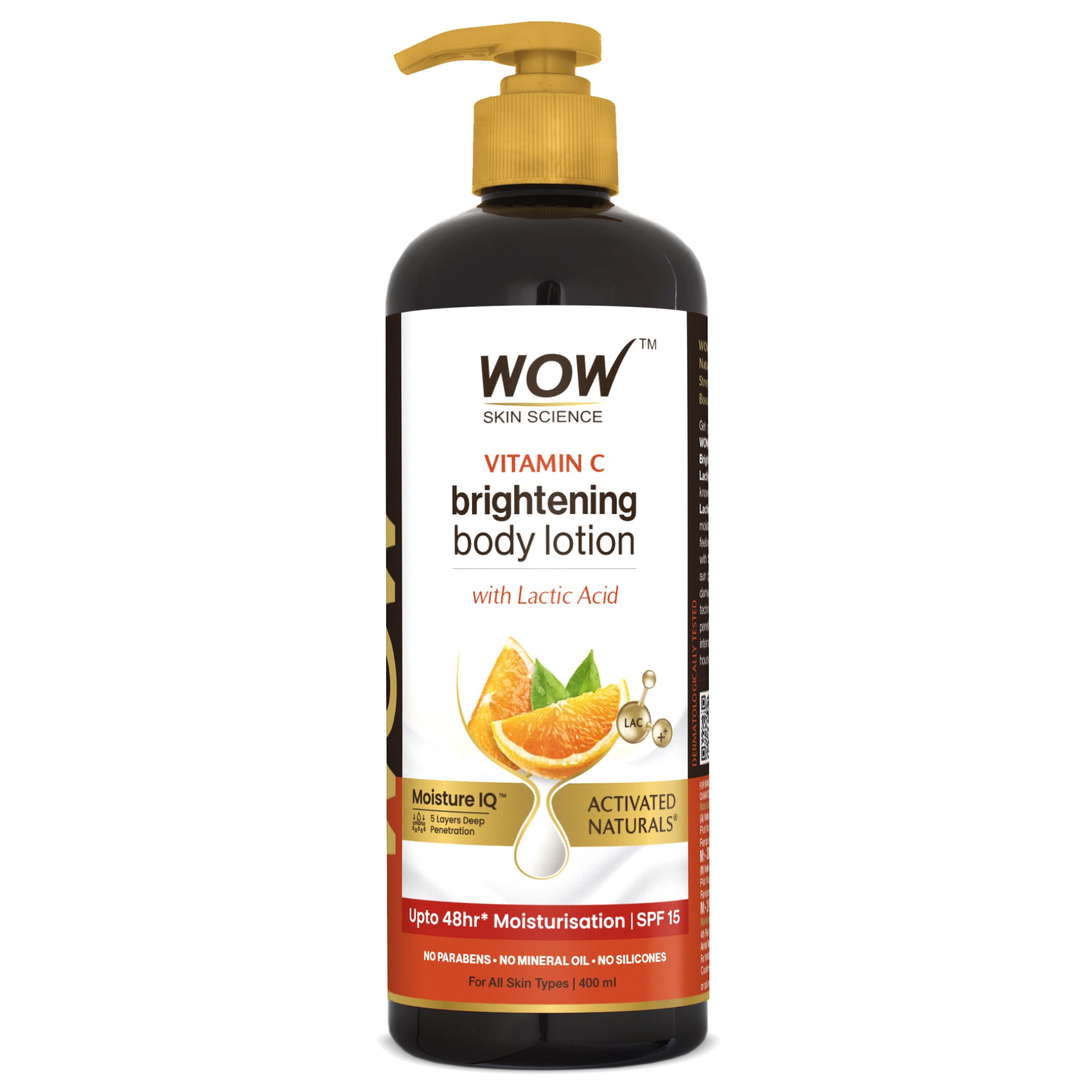 WOW Skin Science Vitamin C Body Lotion - Non Sticky & Non Greasy - Moisturising & Smoothening Care - with Vitamin C, Kakadu Plum - No Mineral Oil, Silicones & Color - 400mL