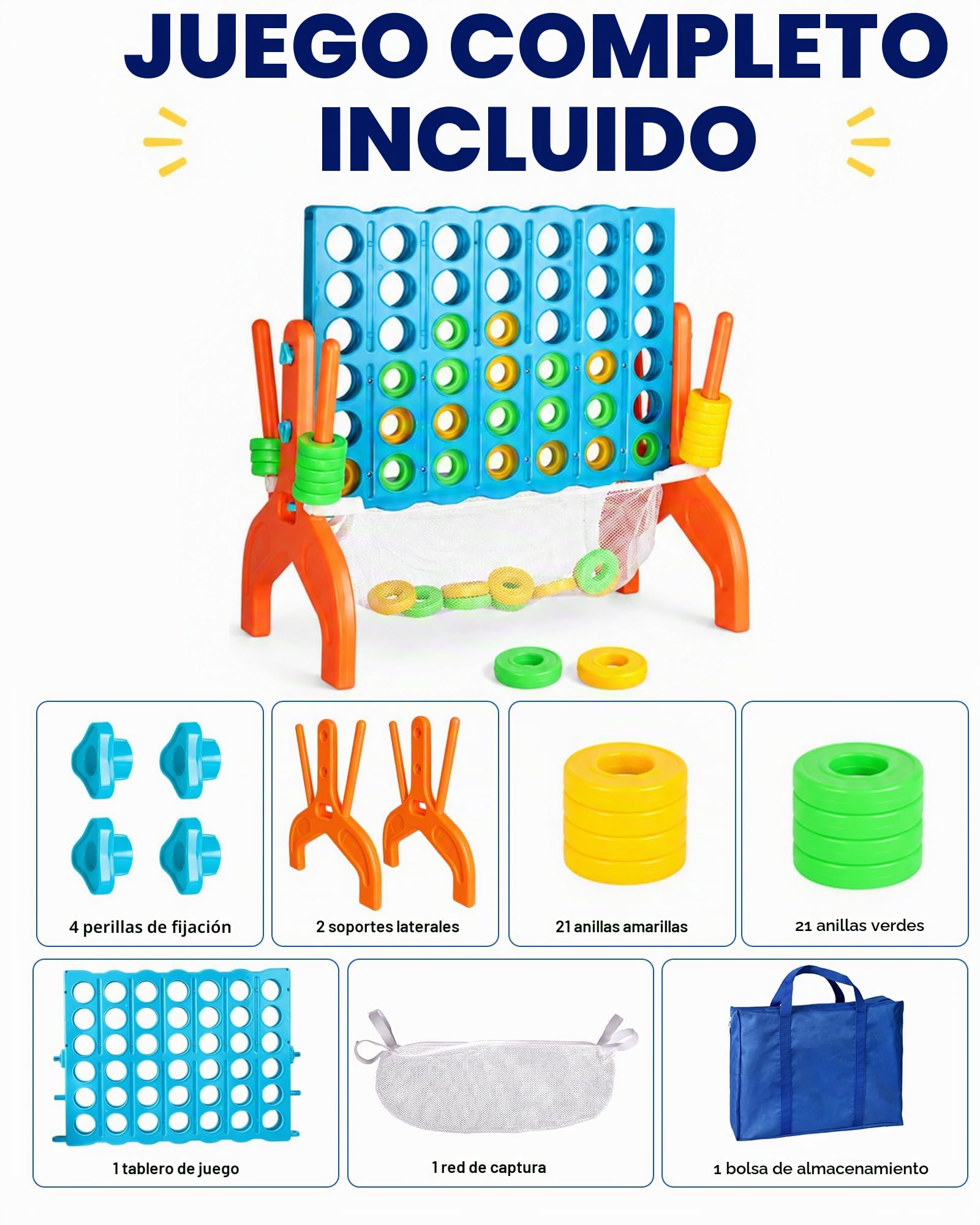 Giant Connect 4 - Juego de estrategia Connect 4 de para niños a partir de 3 años, perfecto para diversión en interiores y exteriores de 4 en fila, reuniones familiares y fiestas